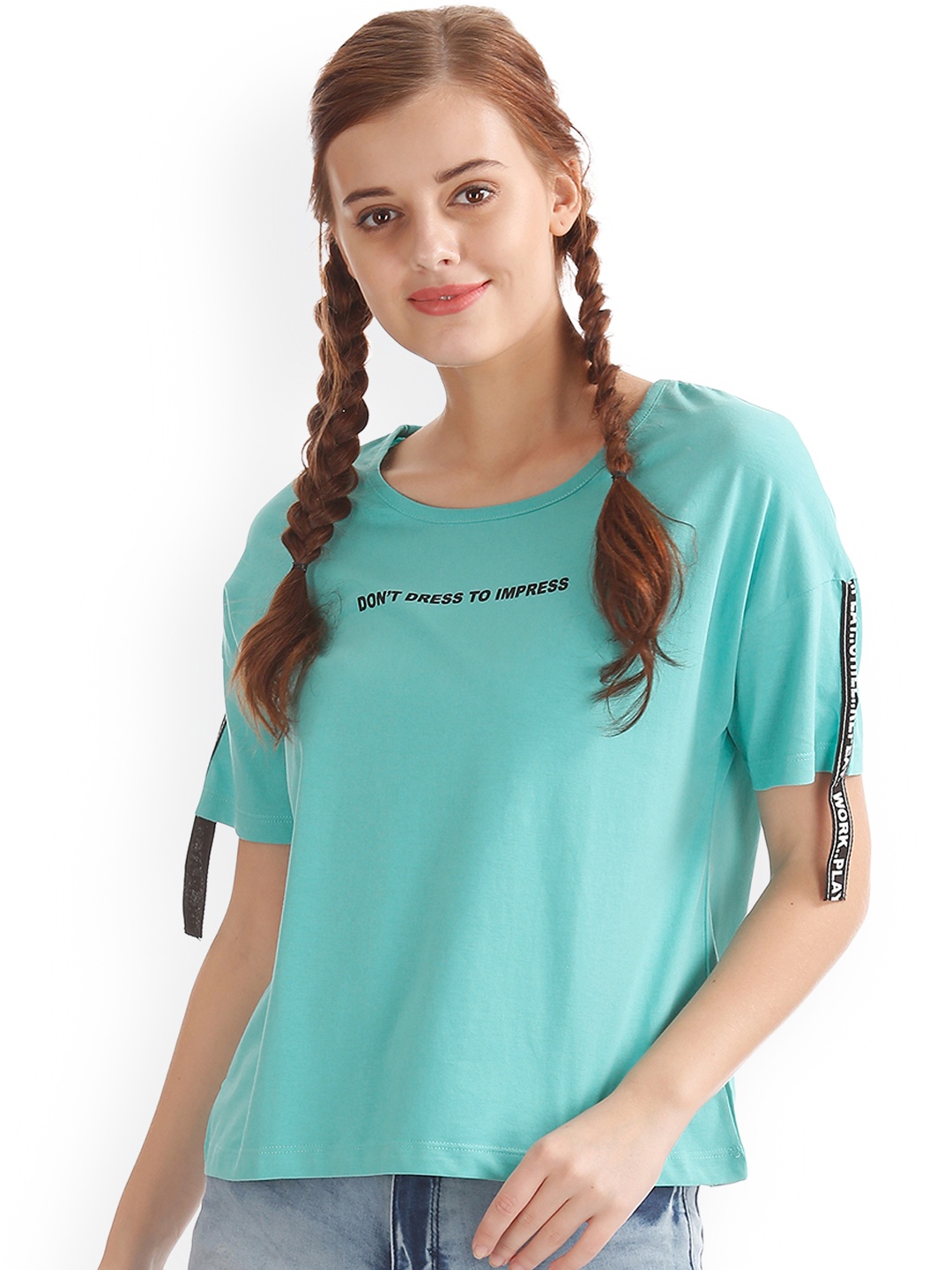 

Flying Machine Women Green Printed Pure Cotton Top