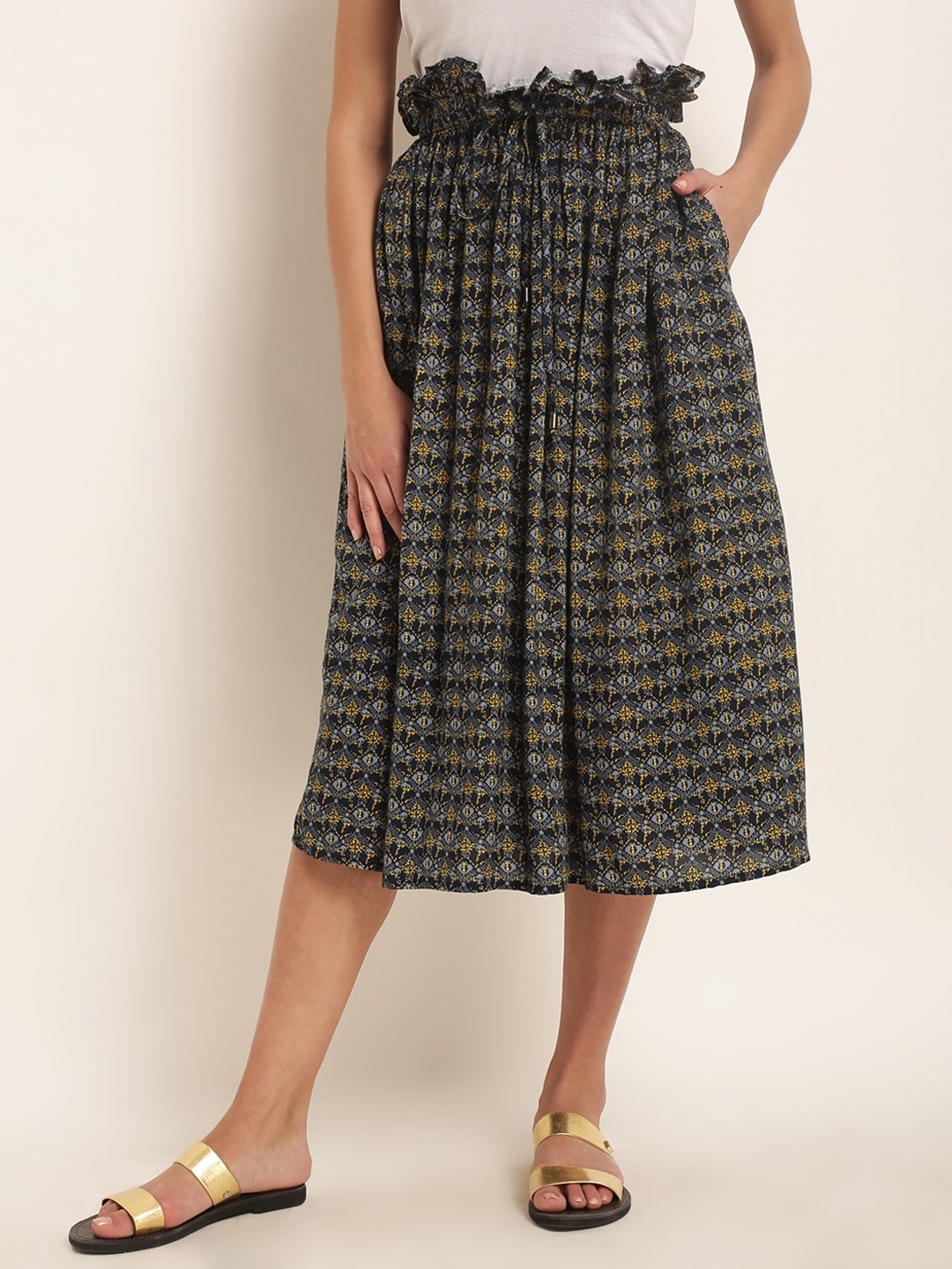 

RARE ROOTS Women Olive Green Printed A-Line Skirt