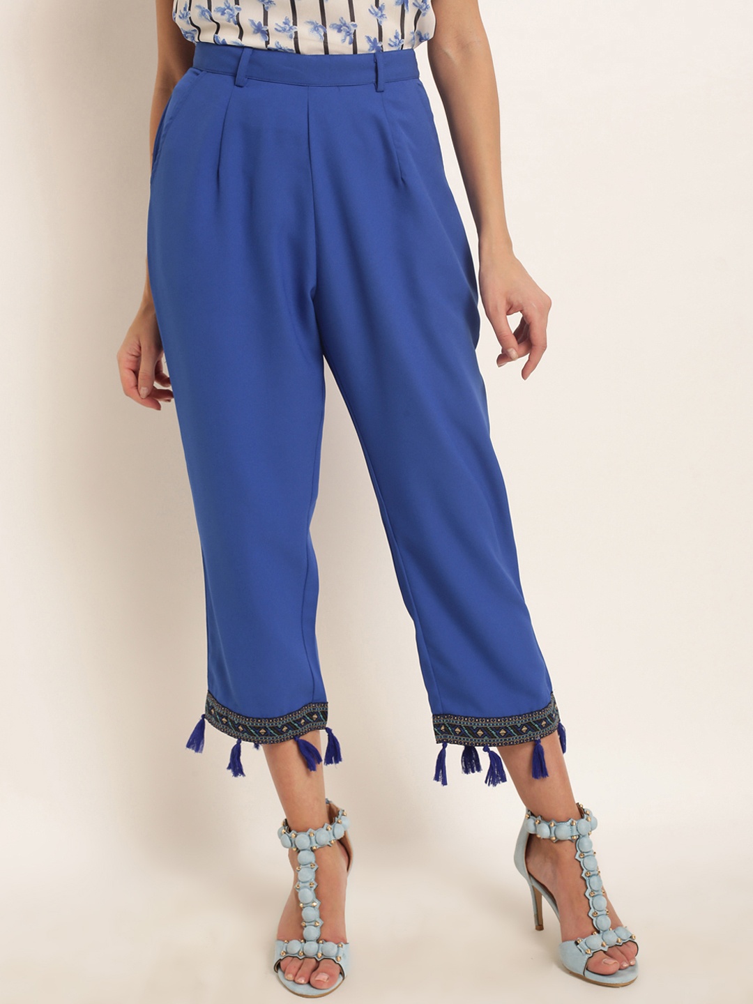 

RARE ROOTS Women Blue Original Regular Fit Embroidered Parallel Trousers