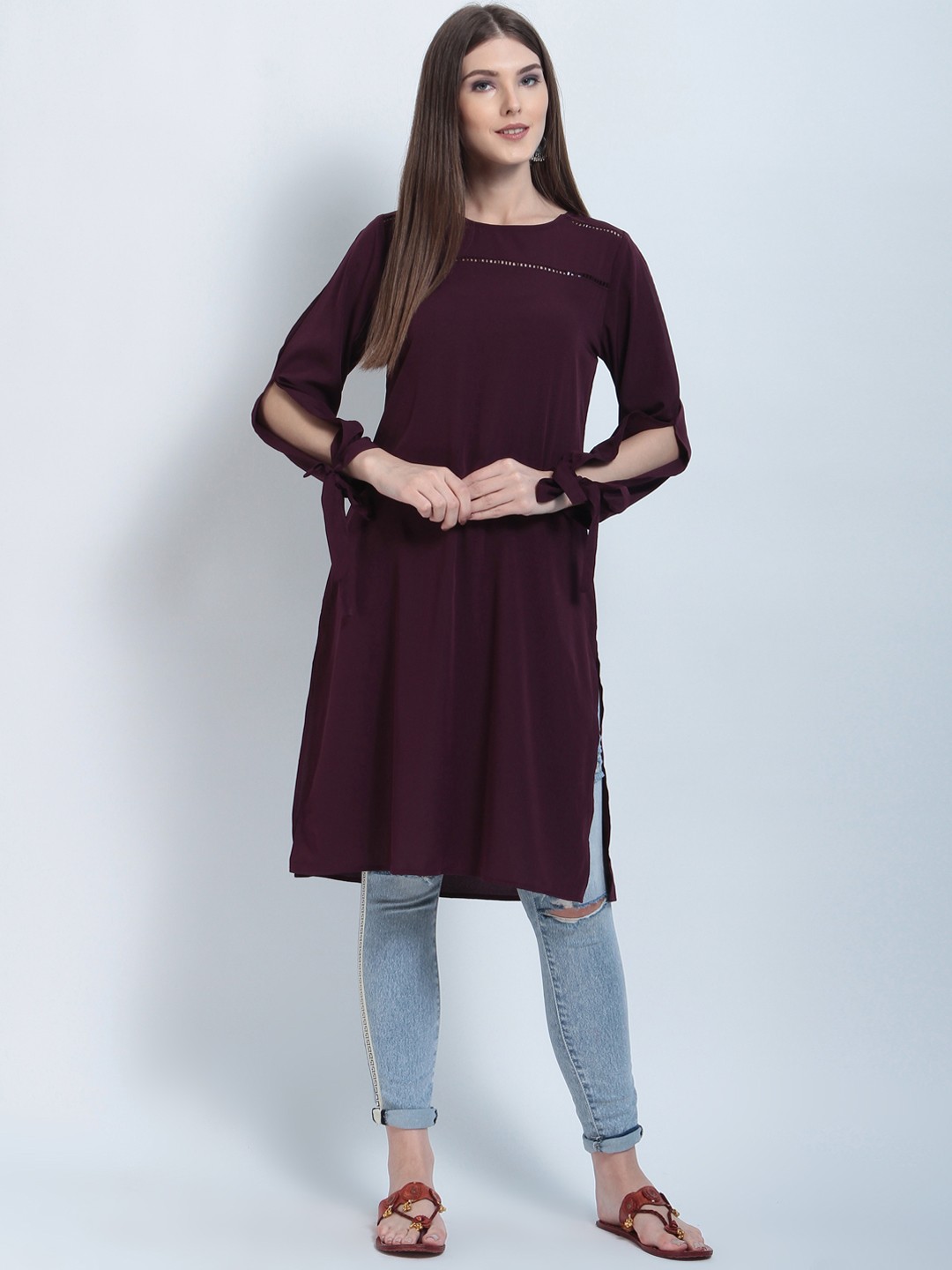 

RARE ROOTS Women Maroon Solid Straight Kurta