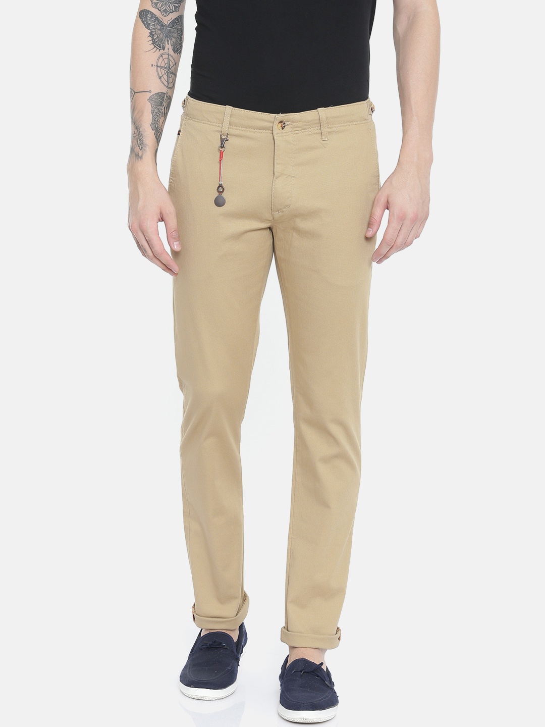 

Blackberrys Men Beige Solid Trousers