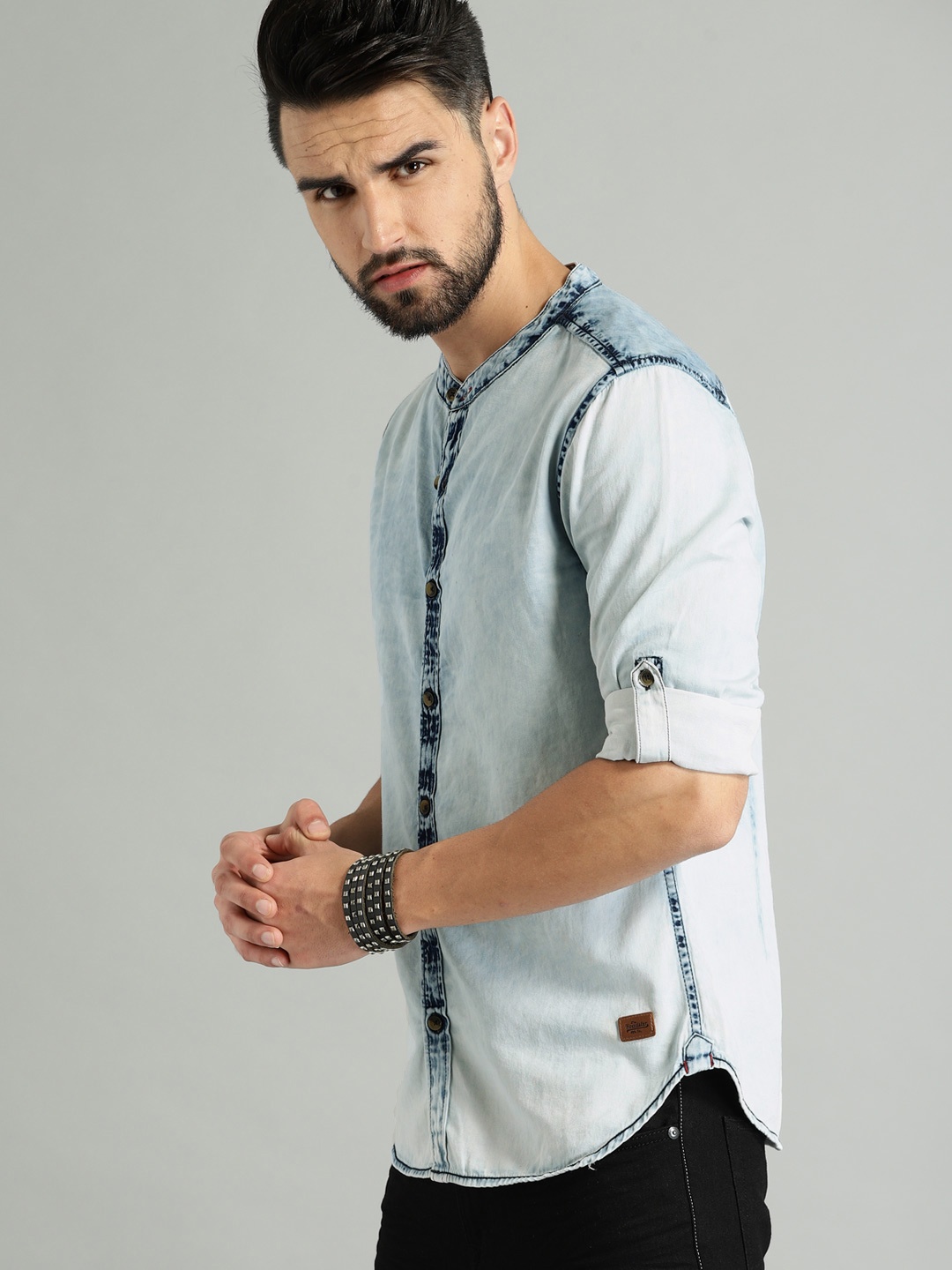 

Roadster Men Blue Faded Denim Casual Shirt