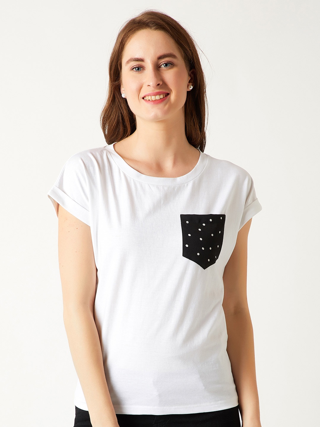 

Miss Chase Women White Solid Round Neck T-shirt