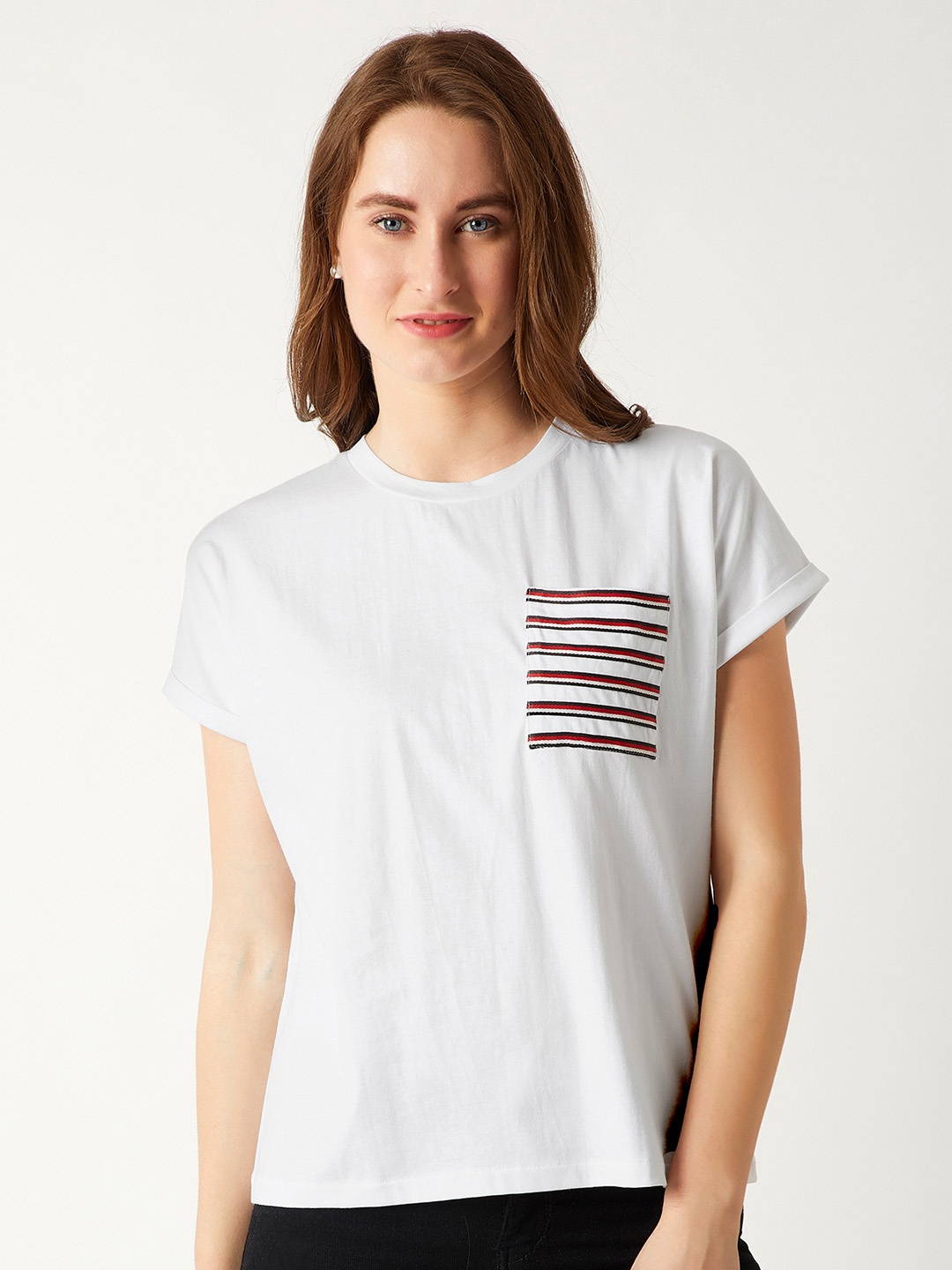 

Miss Chase Women White Colourblocked Pure Cotton Top