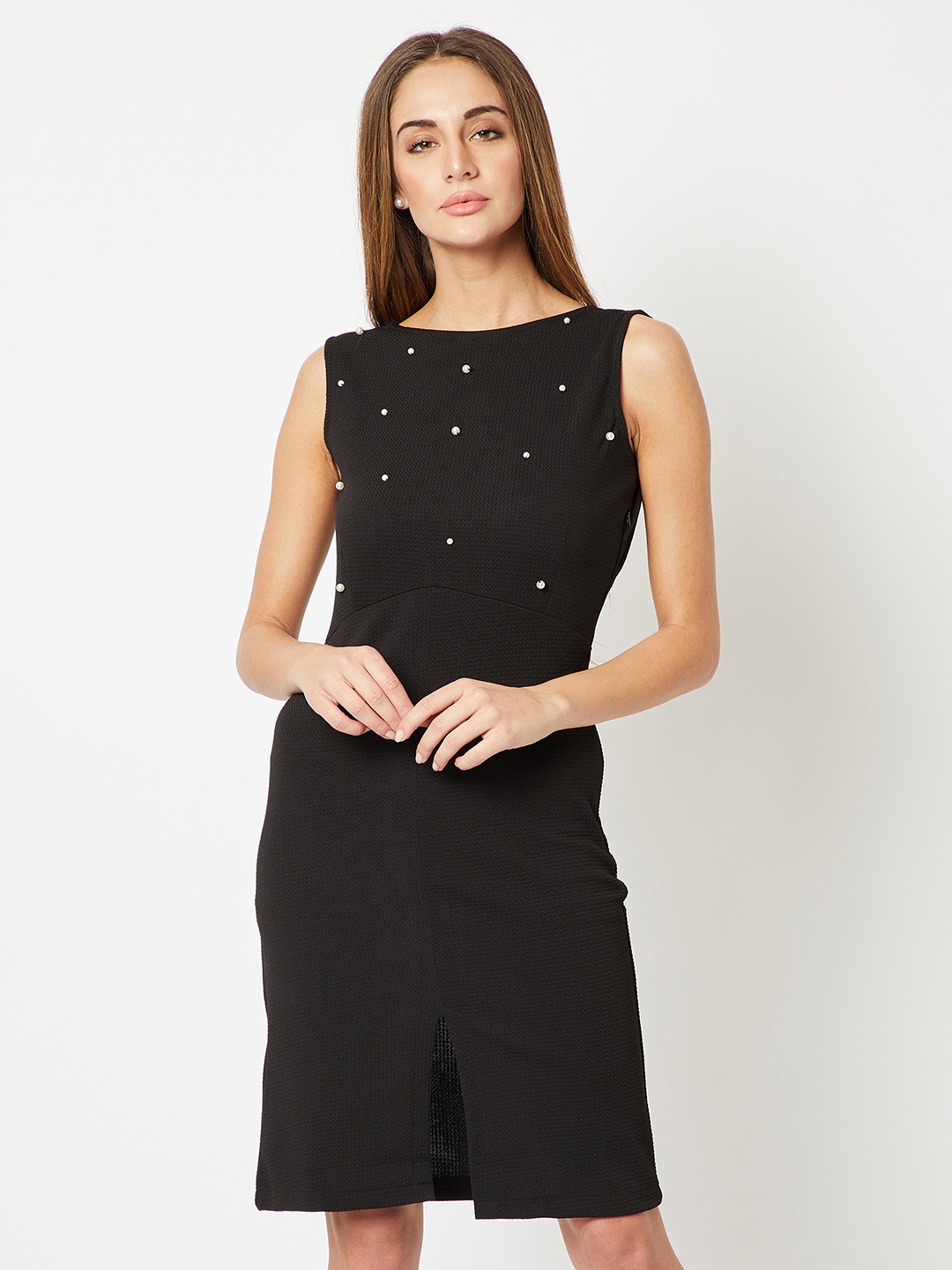 

Miss Chase Women Black Embellished A-Line Dress