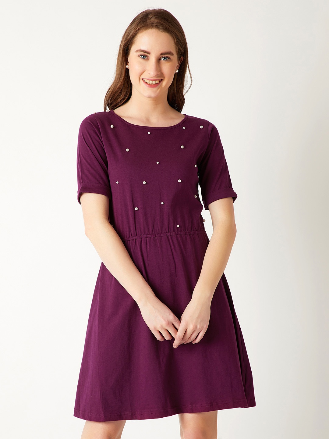 

Miss Chase Women Purple Embellished Fit and Flare Dress