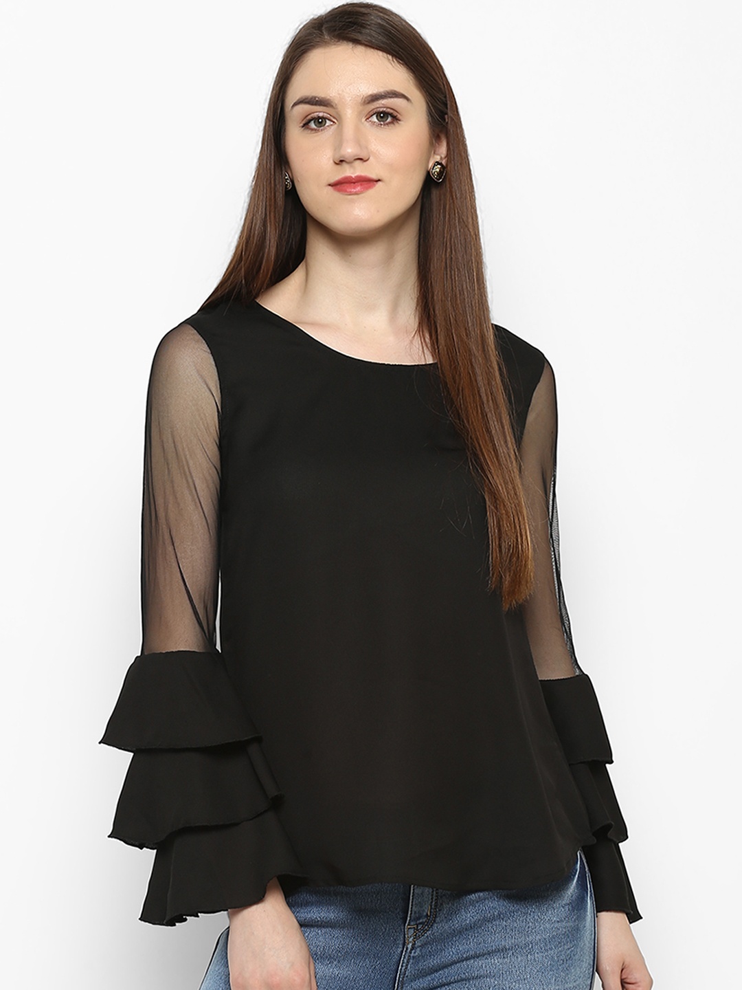 

StyleStone Women Black Solid Tiered Top