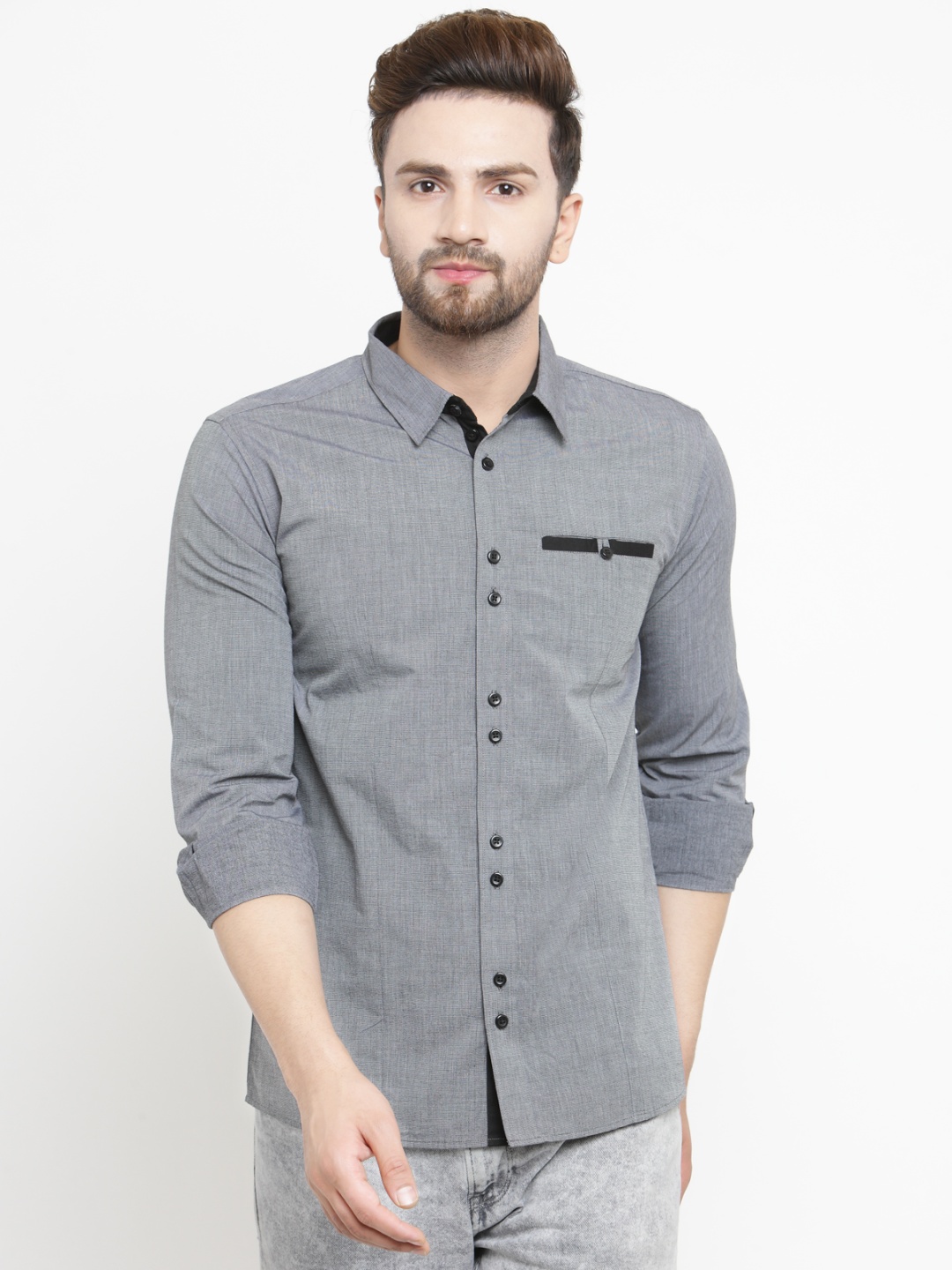 

Purple State Men Grey Slim Fit Solid Casual Shirt