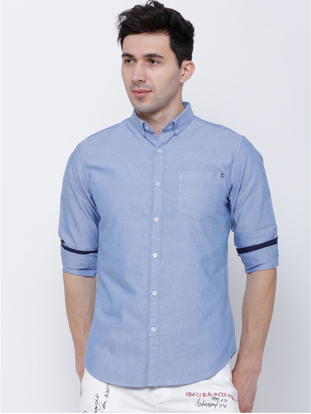 

Black coffee Men Blue Slim Fit Solid Casual Shirt