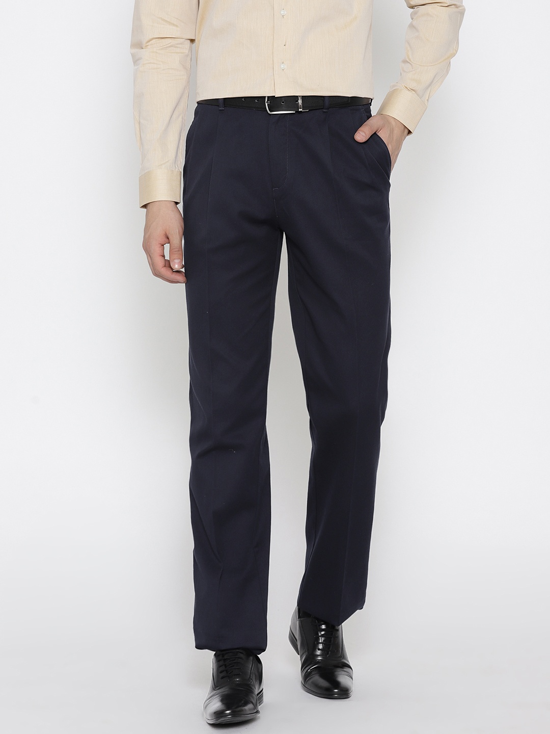 

Blackberrys Men Navy Regular Fit Solid Formal Trousers, Navy blue
