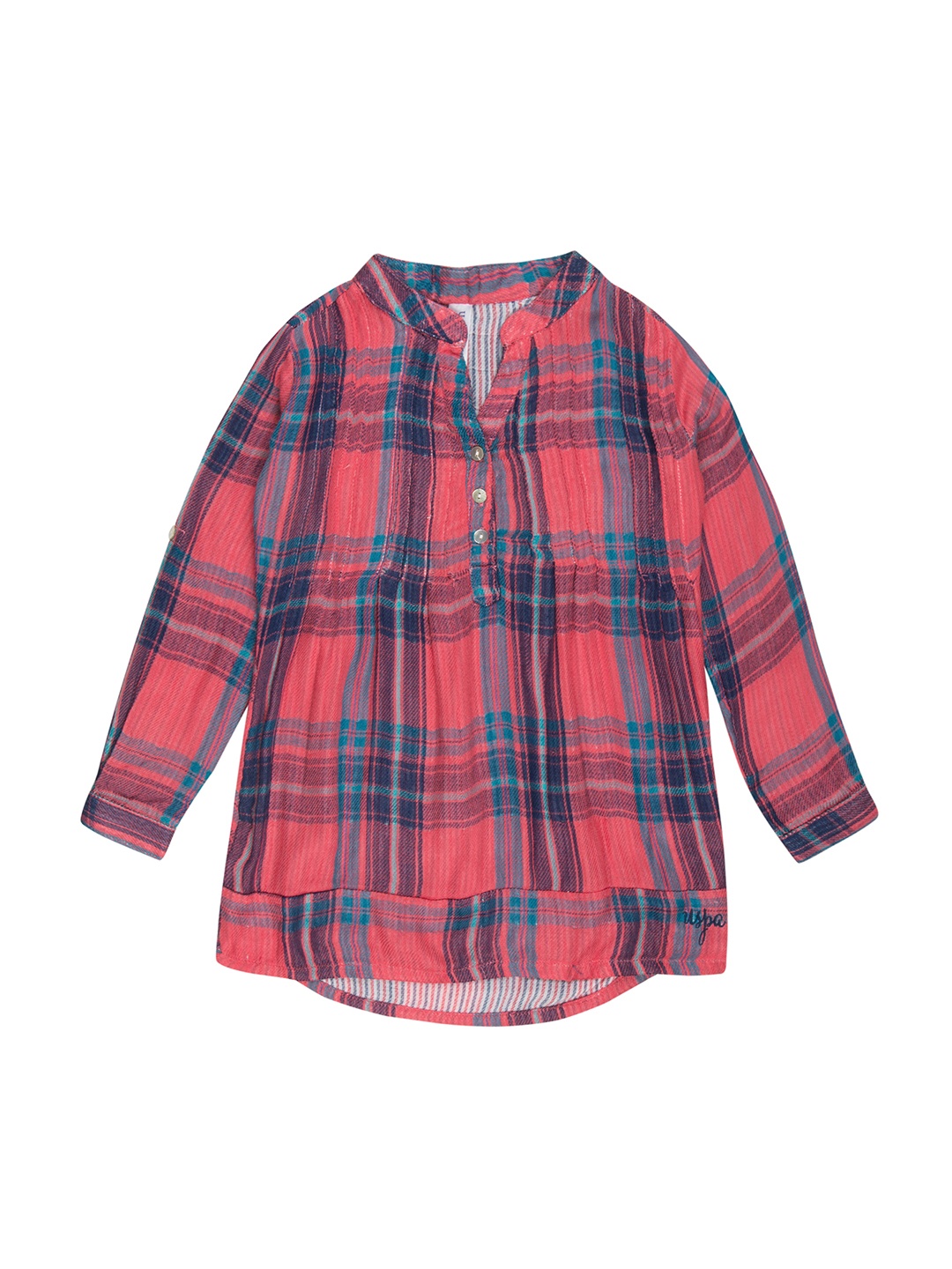 

U.S. Polo Assn. Kids Girls Pink Checked High-Low Pure Cotton Top