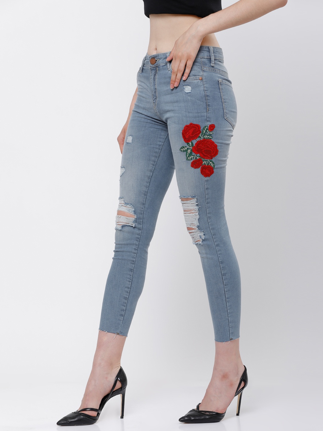 

Tokyo Talkies Women Blue Super Skinny Fit Mid-Rise Highly Distressed Jeans