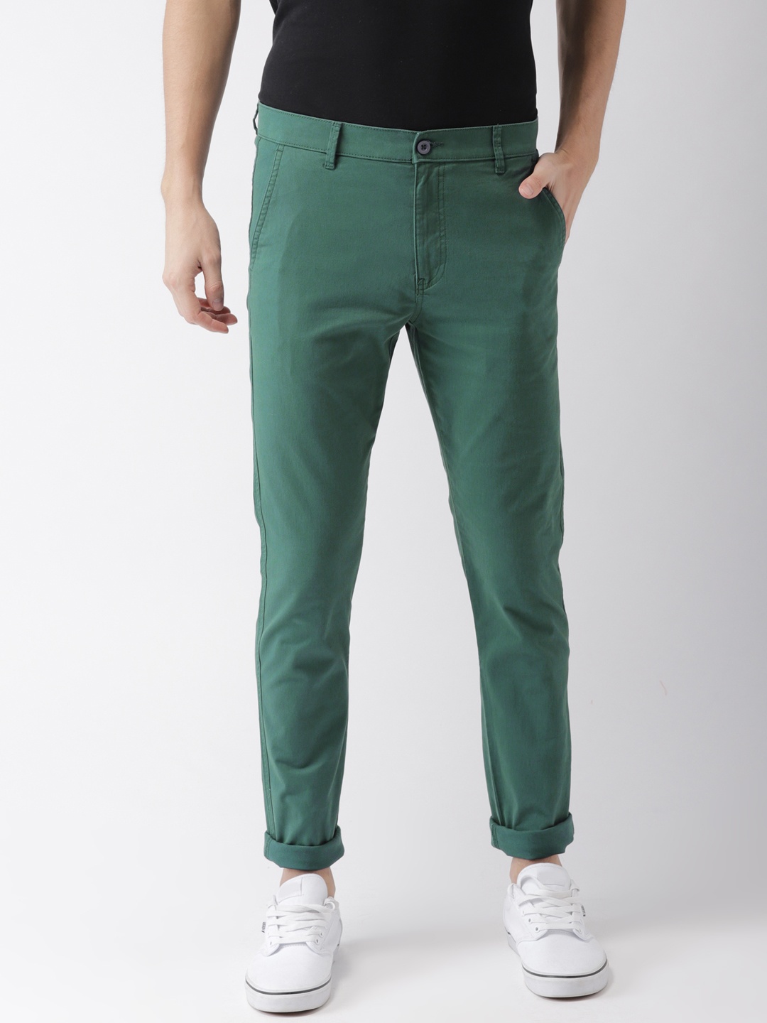 

HIGHLANDER Men Teal Green Slim Fit Solid Chinos