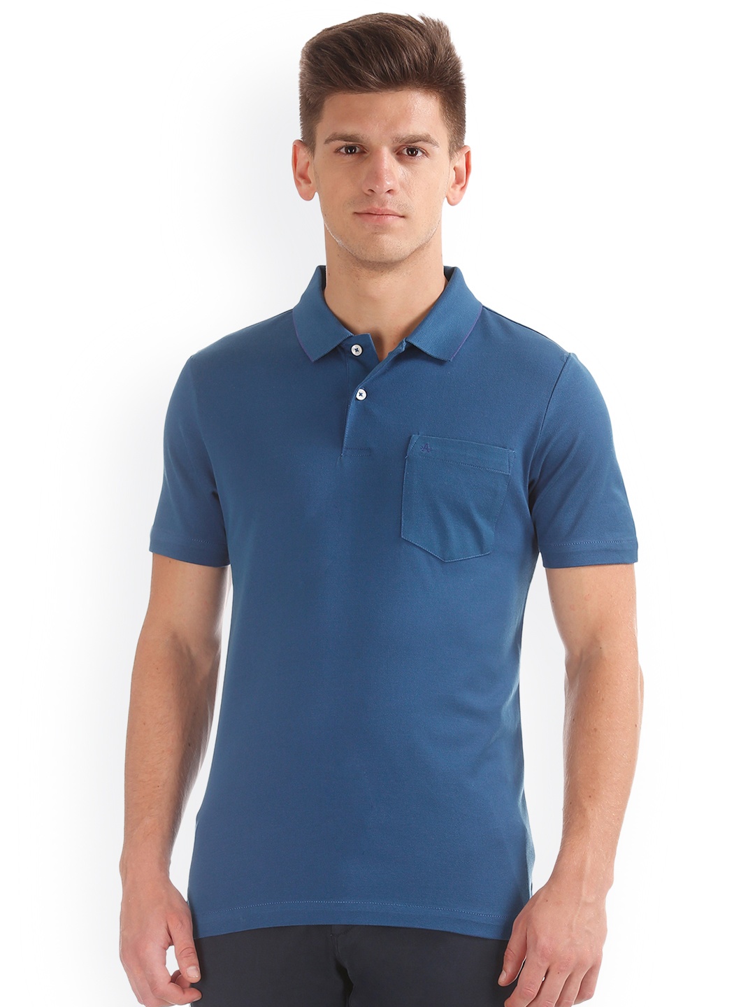 

Arrow Men Blue Solid Polo Collar T-shirt