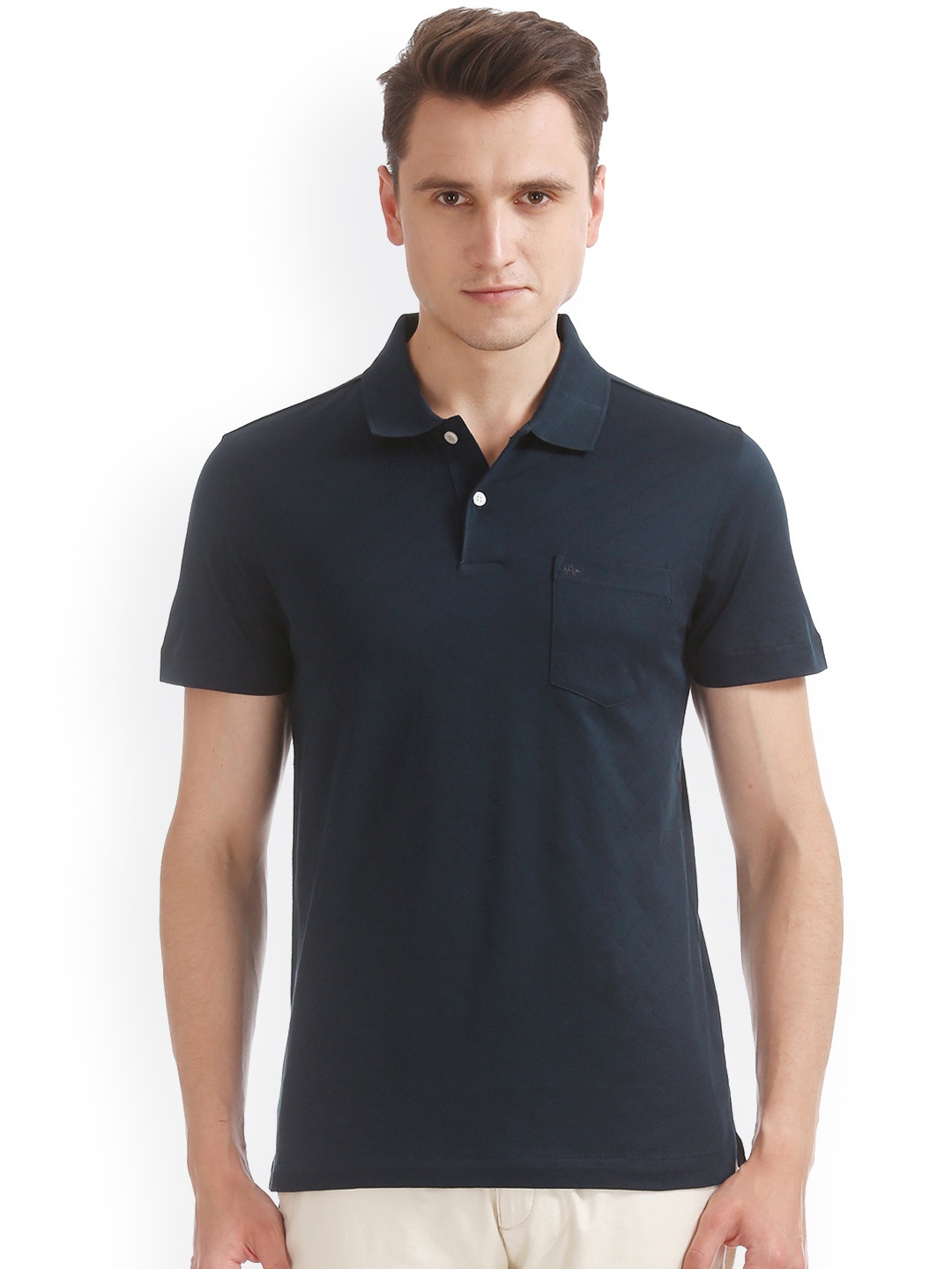 

Arrow Men Navy Blue Solid Polo Collar T-shirt
