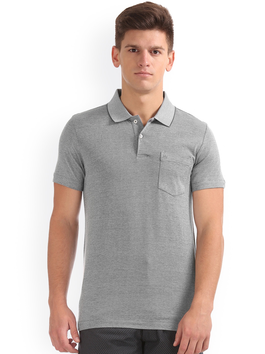 

Arrow Men Grey Solid Polo Collar T-shirt