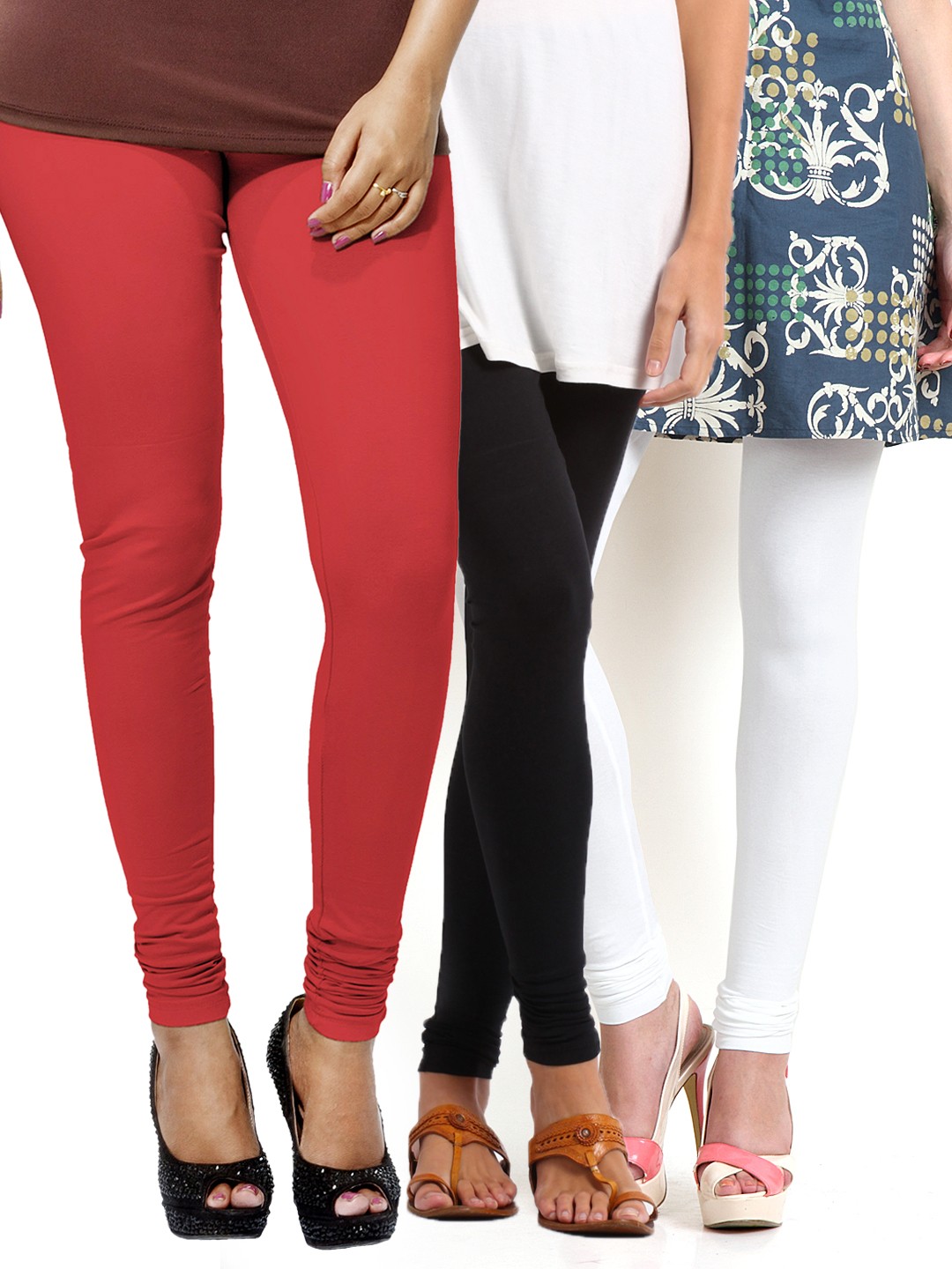 

Go Colors Pack of 3 Churidar Length Leggings, Red