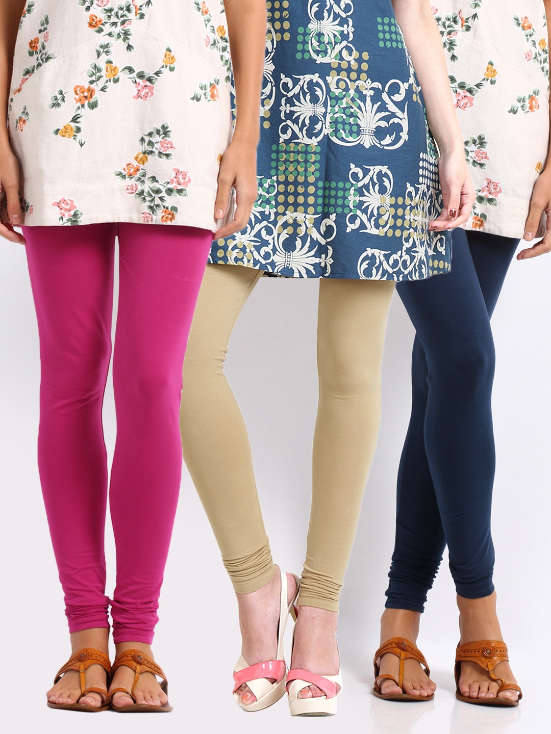 

Go Colors Women Pack of 3 Churidar Length Leggings, Navy blue