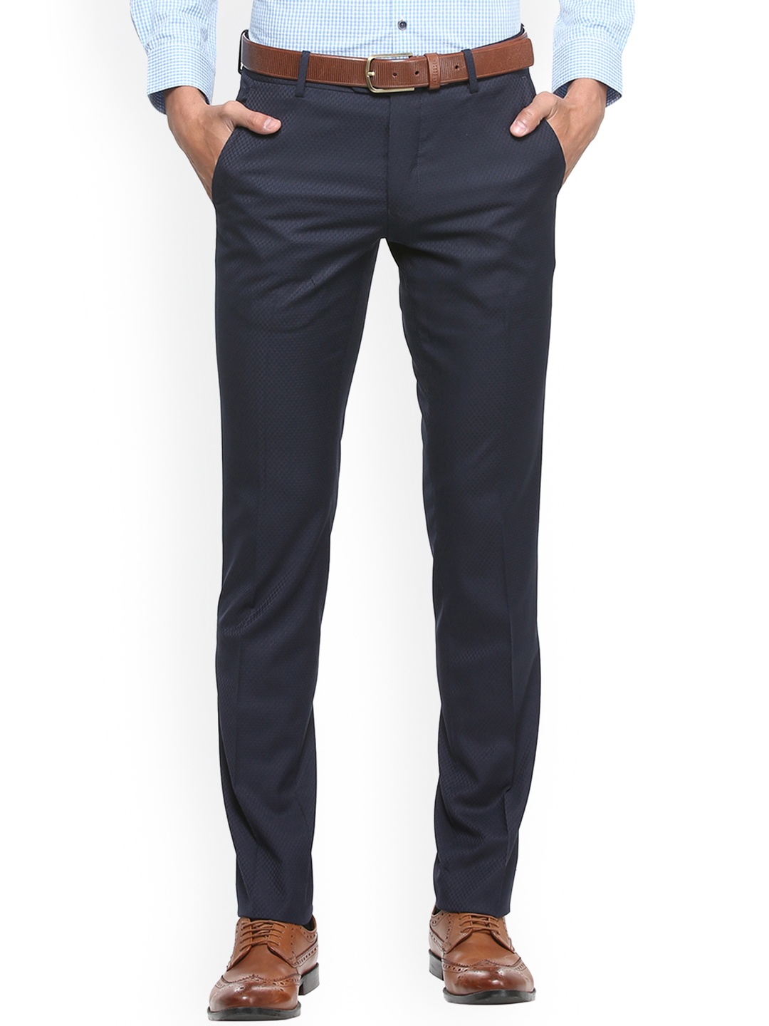 

Van Heusen Men Navy Blue Slim Fit Solid Formal Trousers