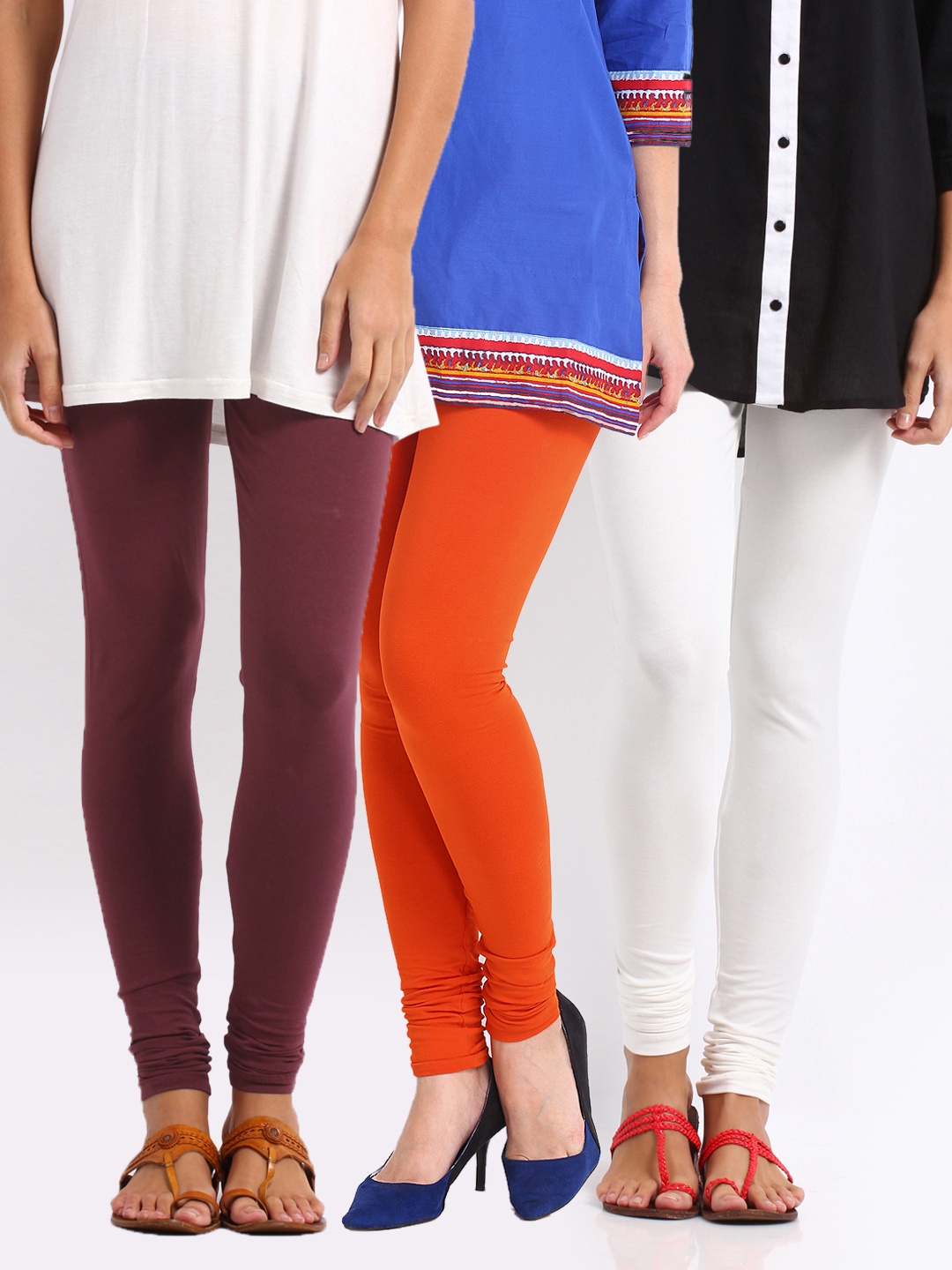 Go Colors Women Pack of 3 Leggings, Orange