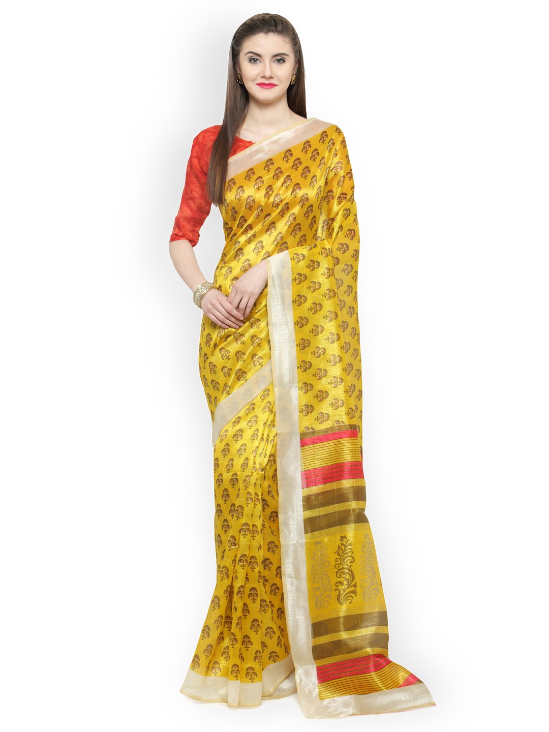 

Shaily Yellow Printed Silk Cotton Saree