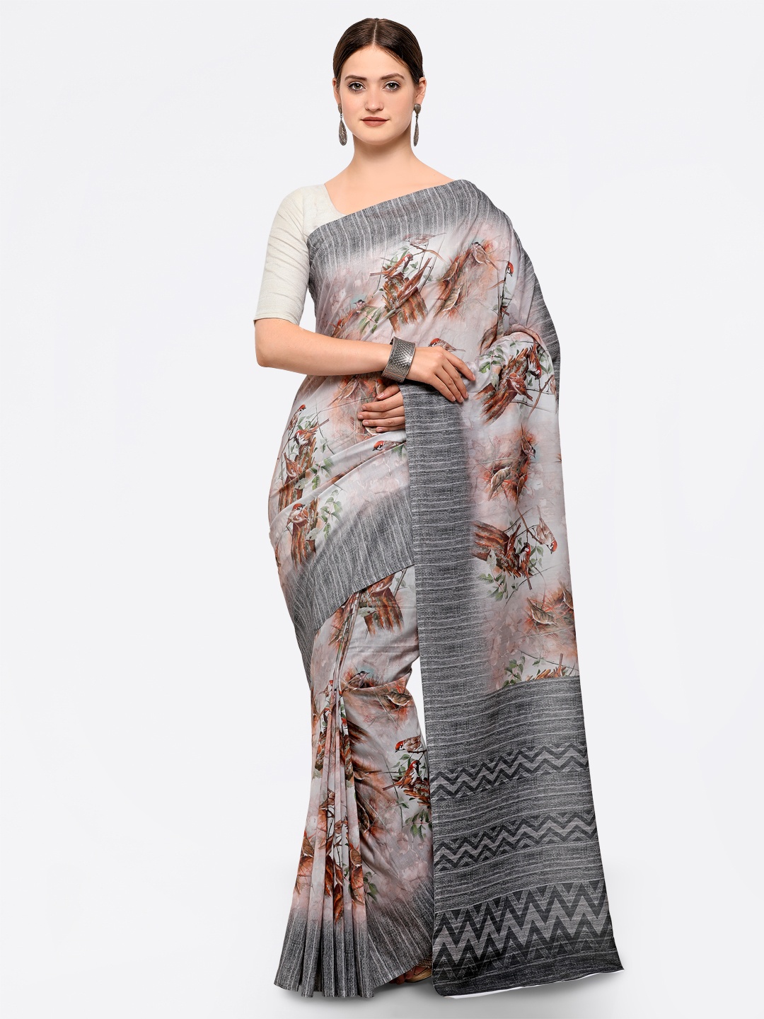 

Saree mall Grey & Brown Silk Cotton Printed Saree