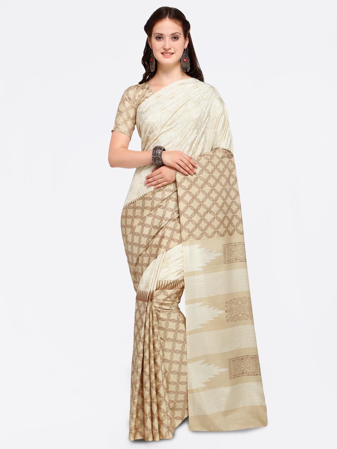 

Saree mall Beige Printed Silk Blend Saree