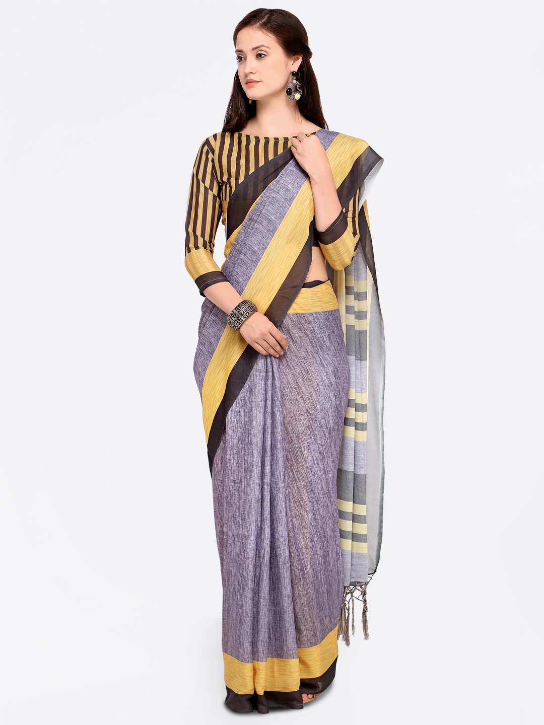 

Saree mall Grey Silk Blend Solid Mangalagiri Saree