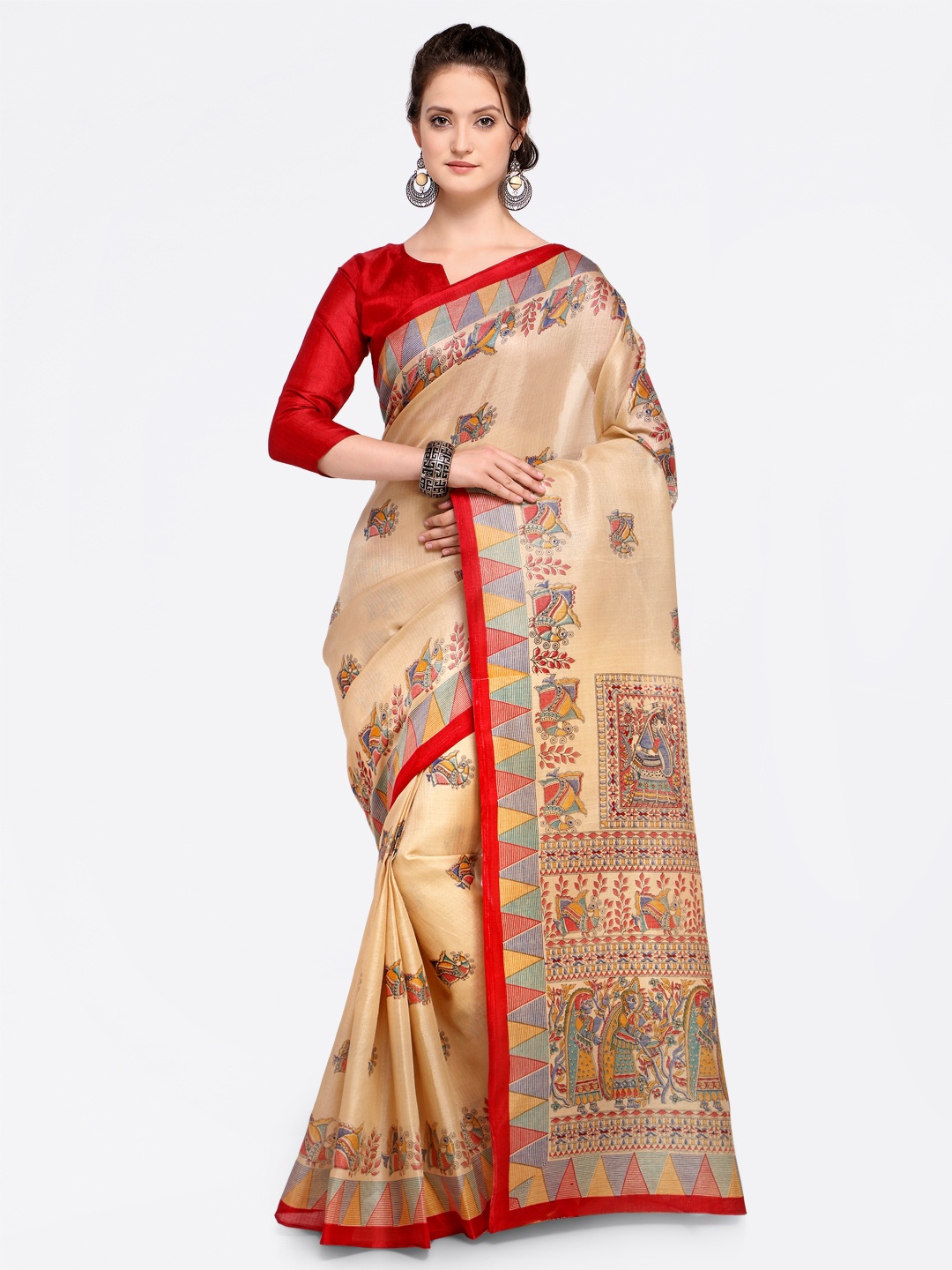 

Saree mall Beige Art Silk Printed Bhagalpuri Saree