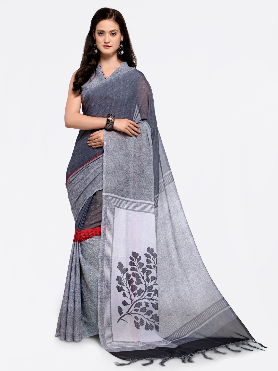 

Saree mall Grey Silk Blend Printed Mangalagiri Saree