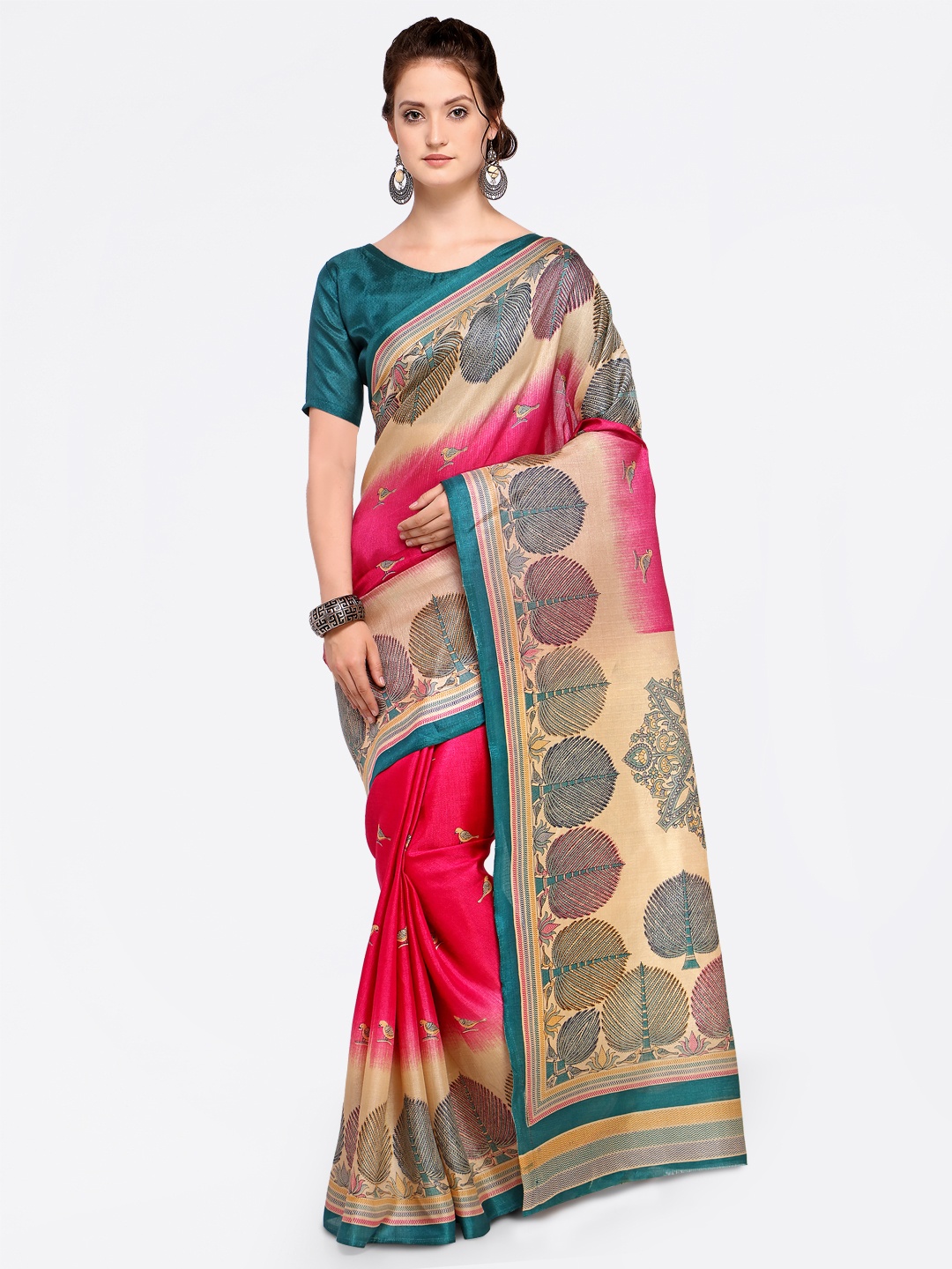 

Saree mall Magenta Art Silk Printed Bhagalpuri Saree