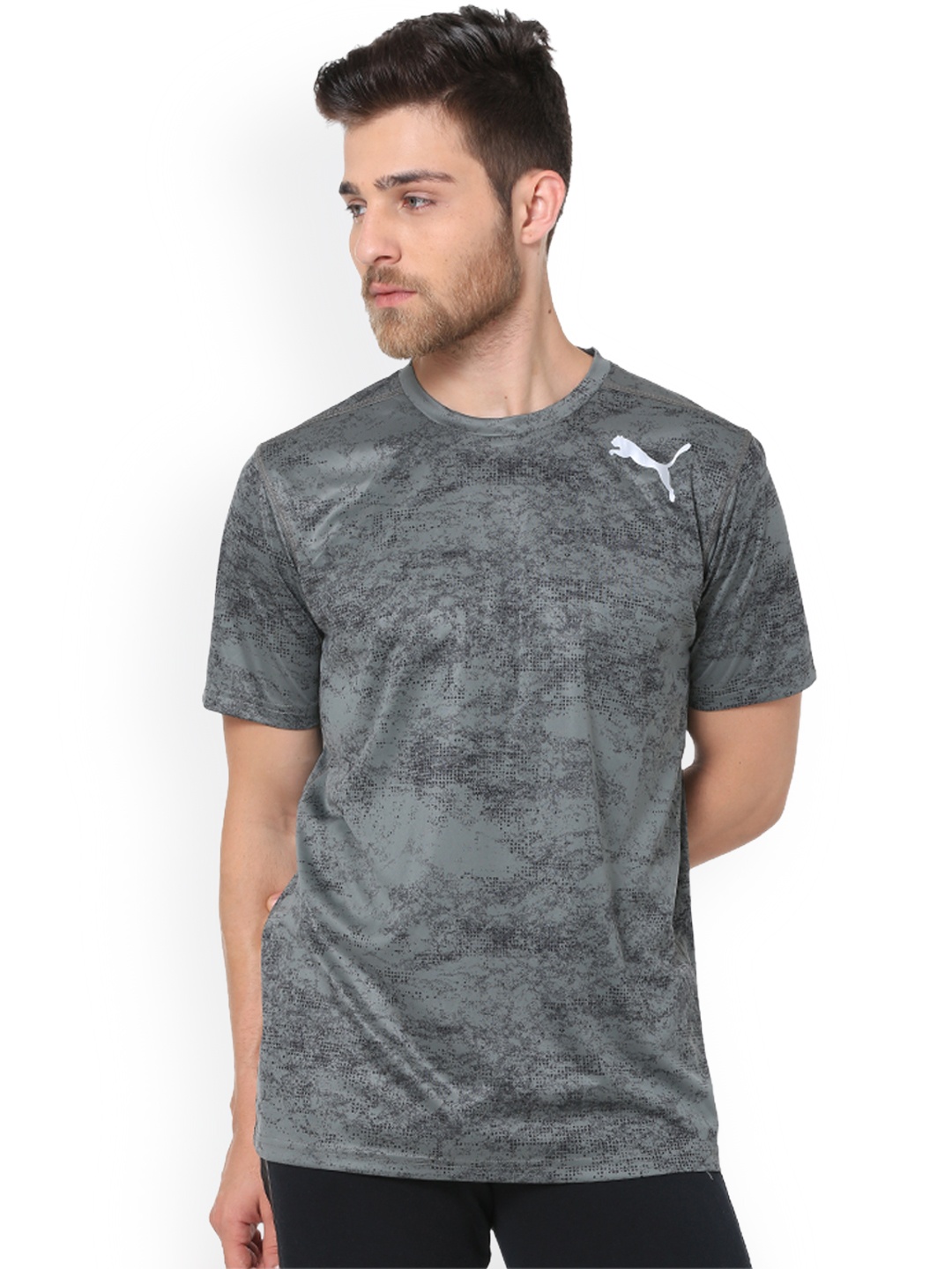 

Puma Men Grey Printed Round Neck Essential Tech Graphic T-shirt