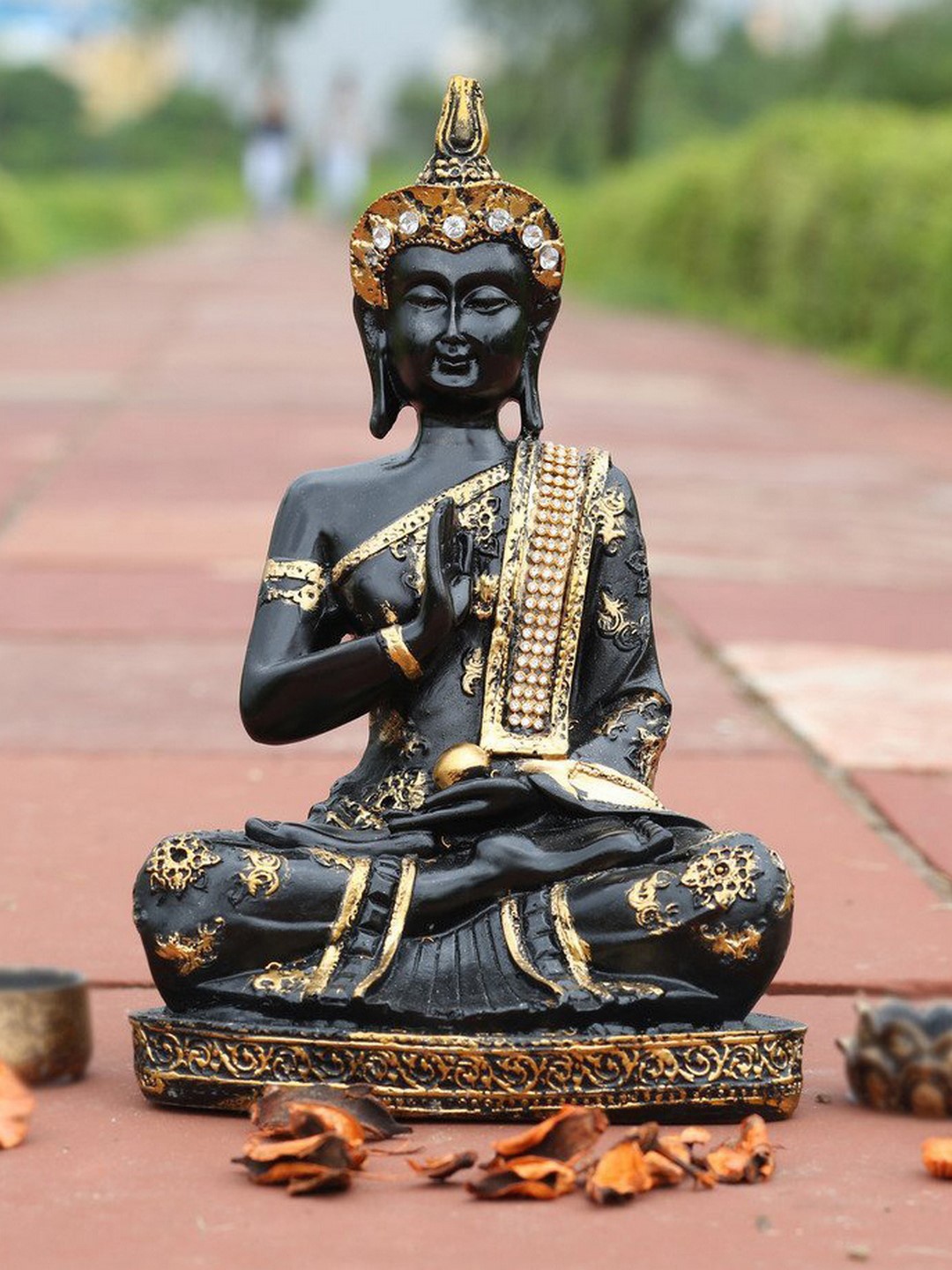 

eCraftIndia Gold-Toned & Black Polyresin Handcrafted Meditating Buddha