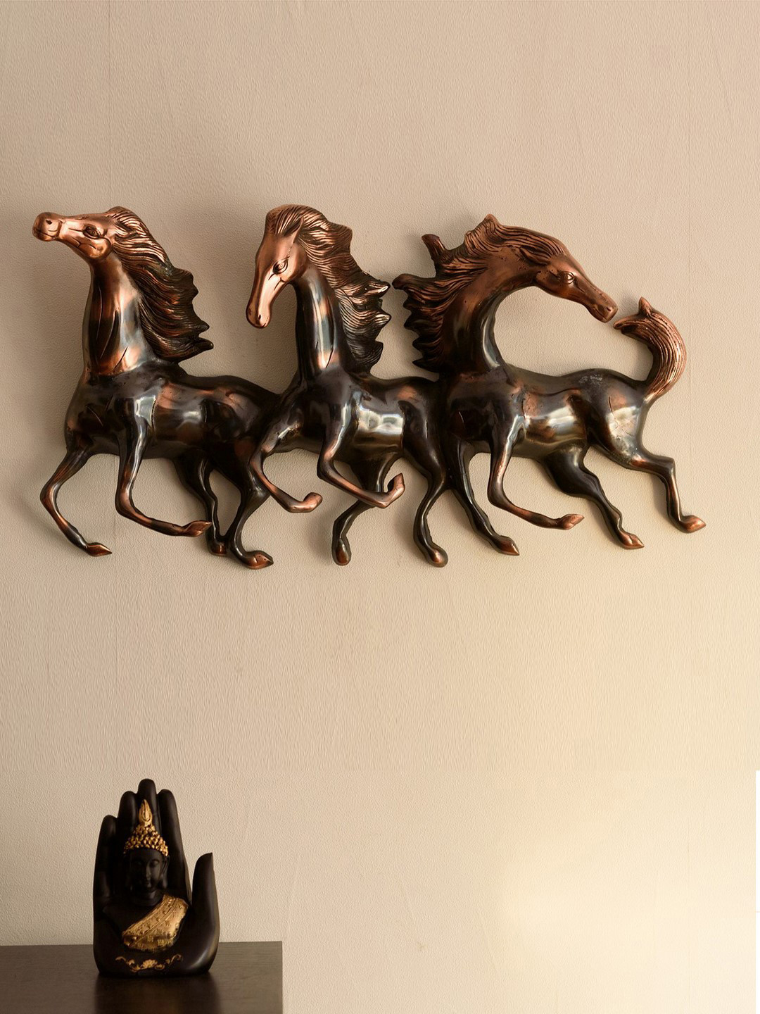 

eCraftIndia Brown & Black Set of 3 Handcrafted Running Horses Wall Hanging
