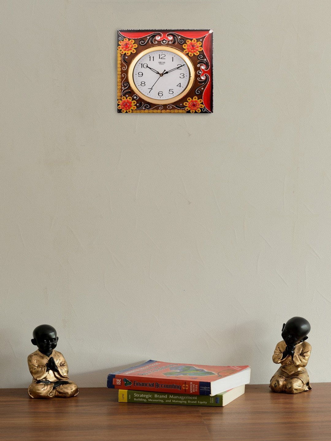 

eCraftIndia White Dial Brown & Red Printed 30.48cmx1.27cm Handcrafted Wall Clock