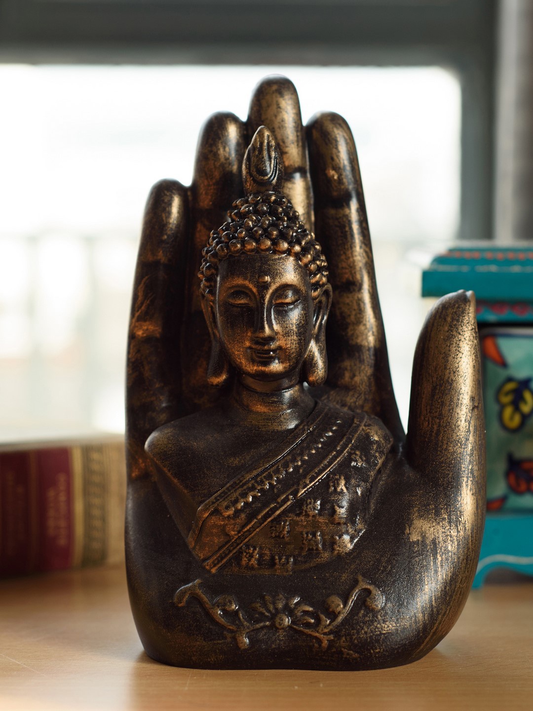 

eCraftIndia Brown Handcrafted Palm Buddha Figurine