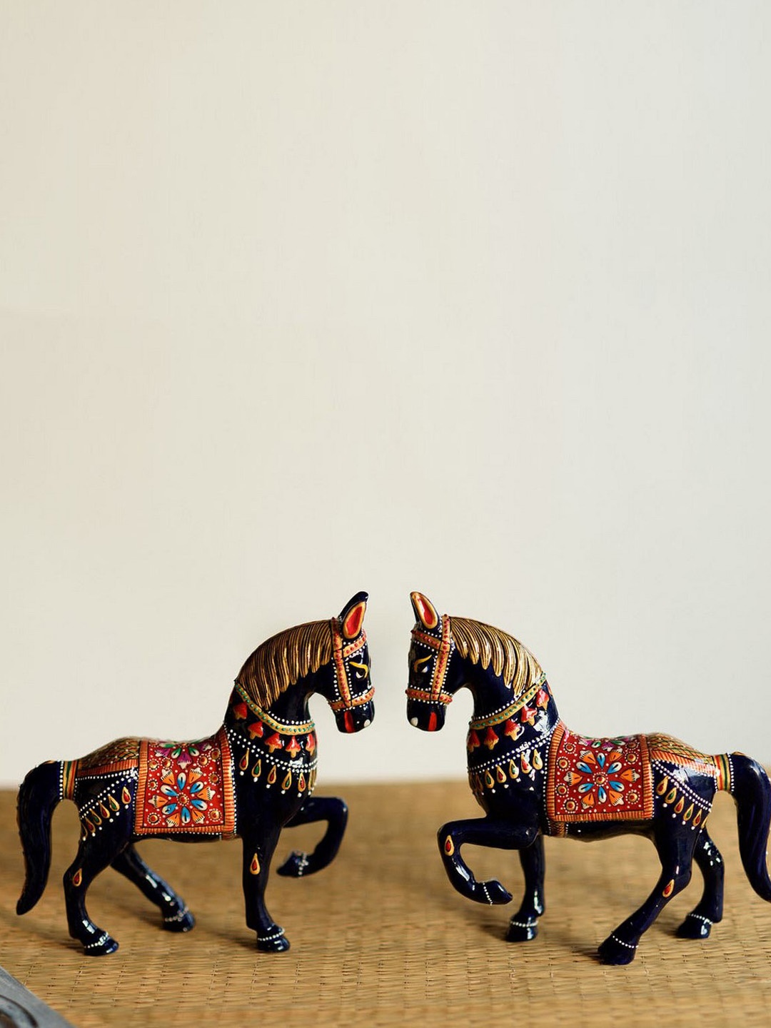 

eCraftIndia Set of 2 Colorful Meenakari Marching Horses Figurine, Blue