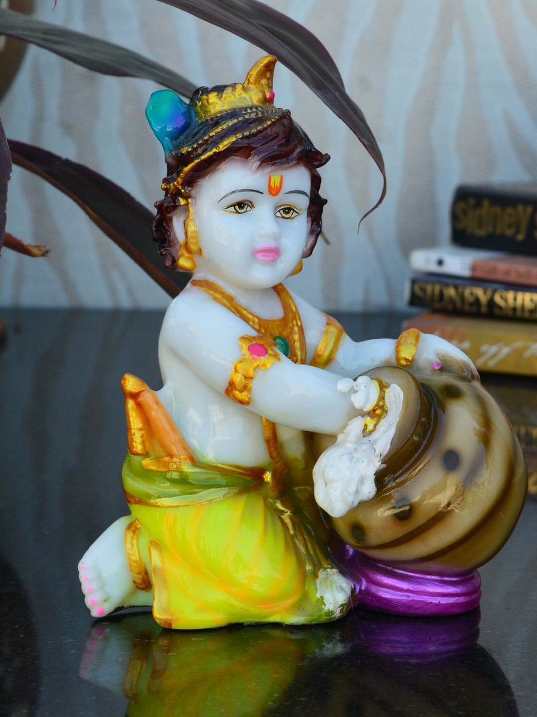 

eCraftIndia Multicoloured Handcrafted Makhan Chor Statue, Multi