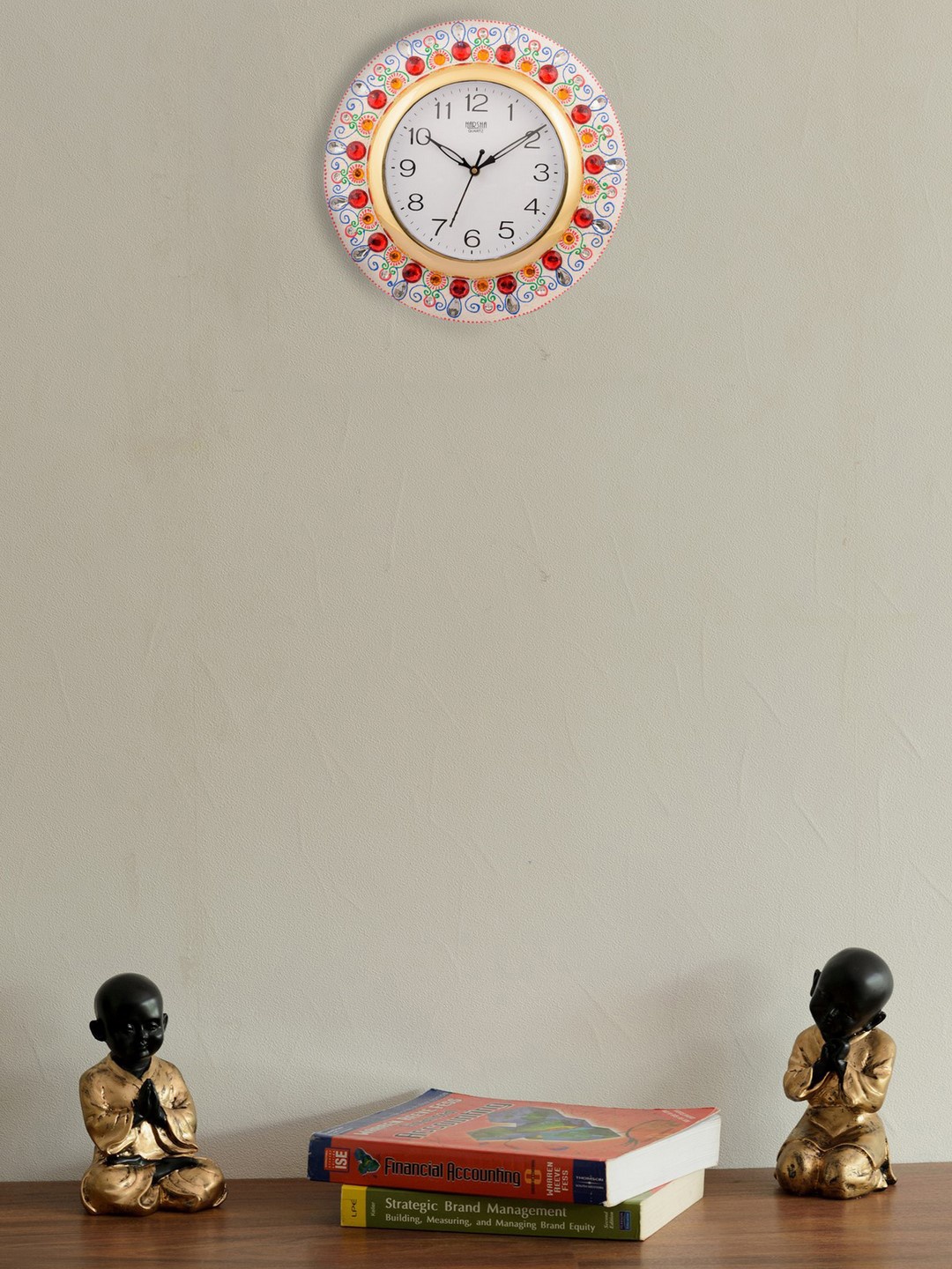 

eCraftIndia White Dial Red Printed 30.48cmx1.27cm Handcrafted Round Wall Clock