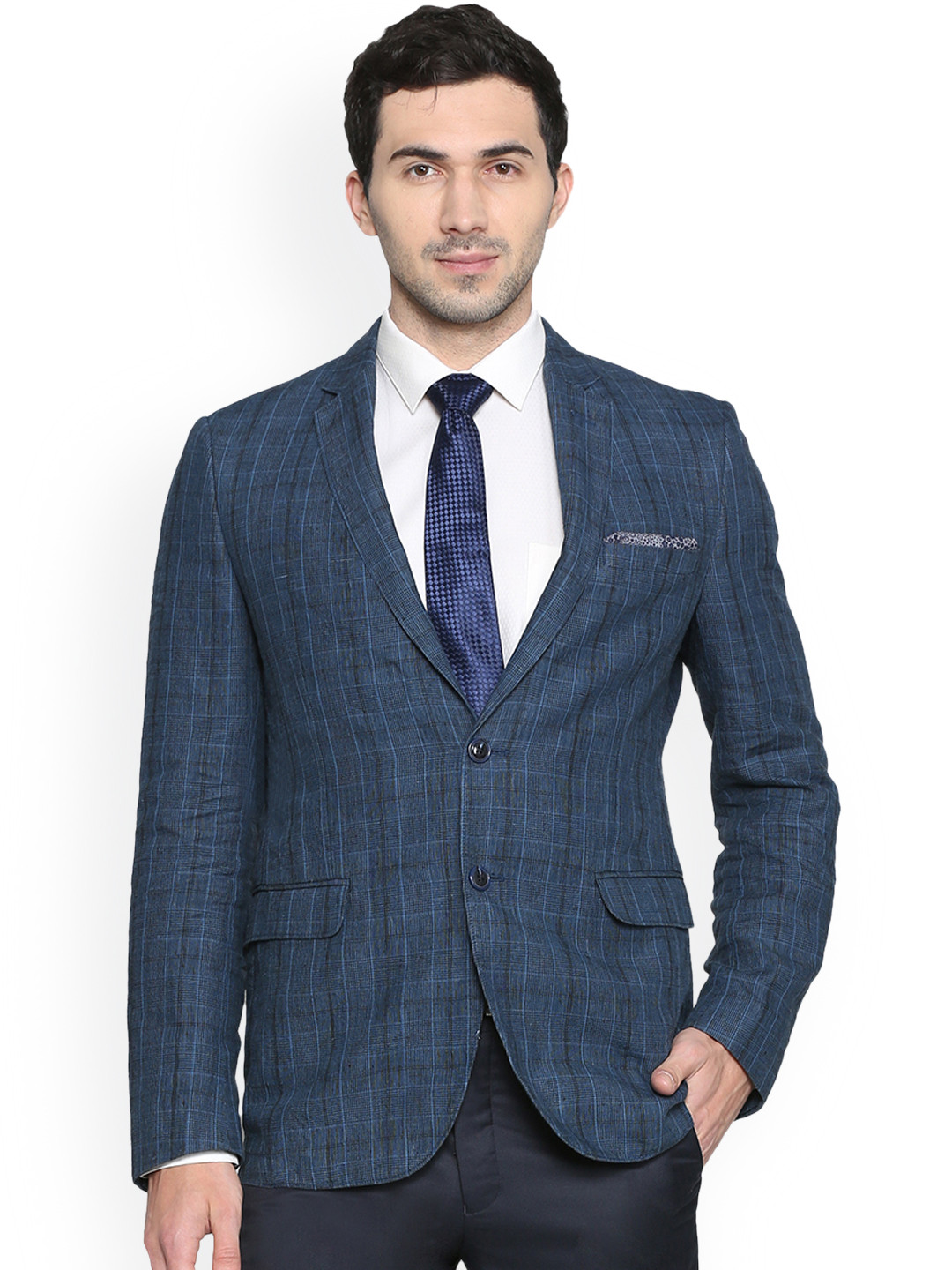

Van Heusen Sport Men Blue Checked Slim Fit Single-Breasted Formal Blazer
