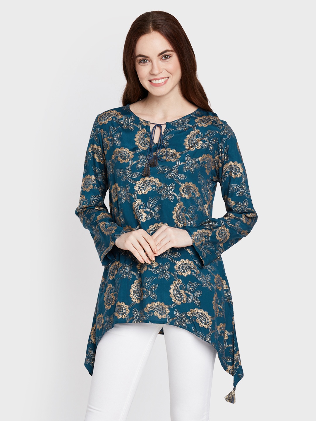 

Global Desi Women Teal Printed Top