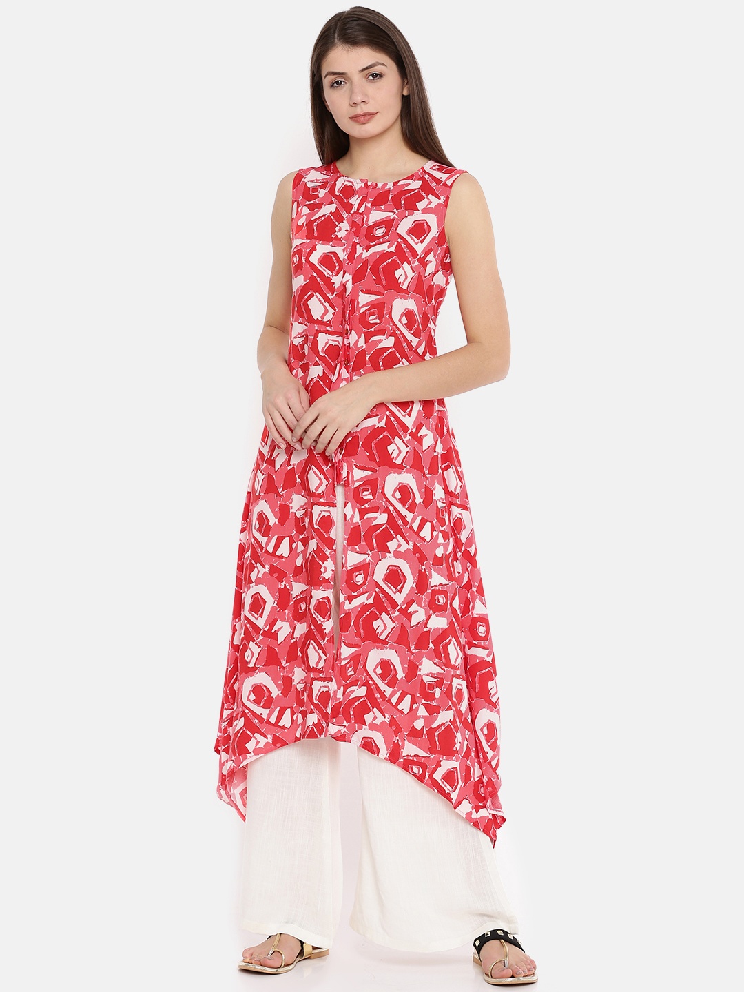 

Global Desi Women Red Printed A-Line Kurta