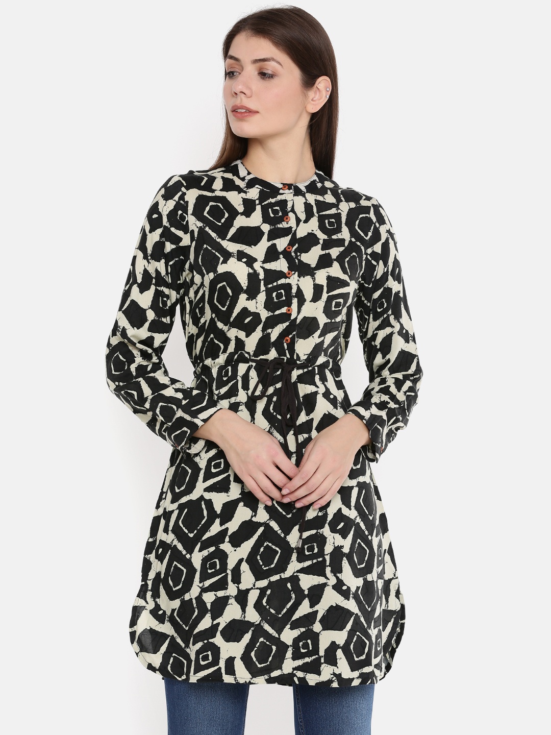 

Global Desi Black & Cream-Coloured Printed Tunic