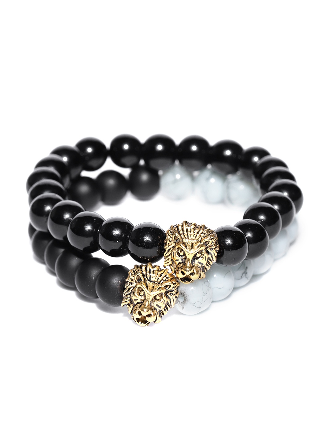 

YouBella Set of 2 Beaded Lion Motif Elasticated Bracelets, Black