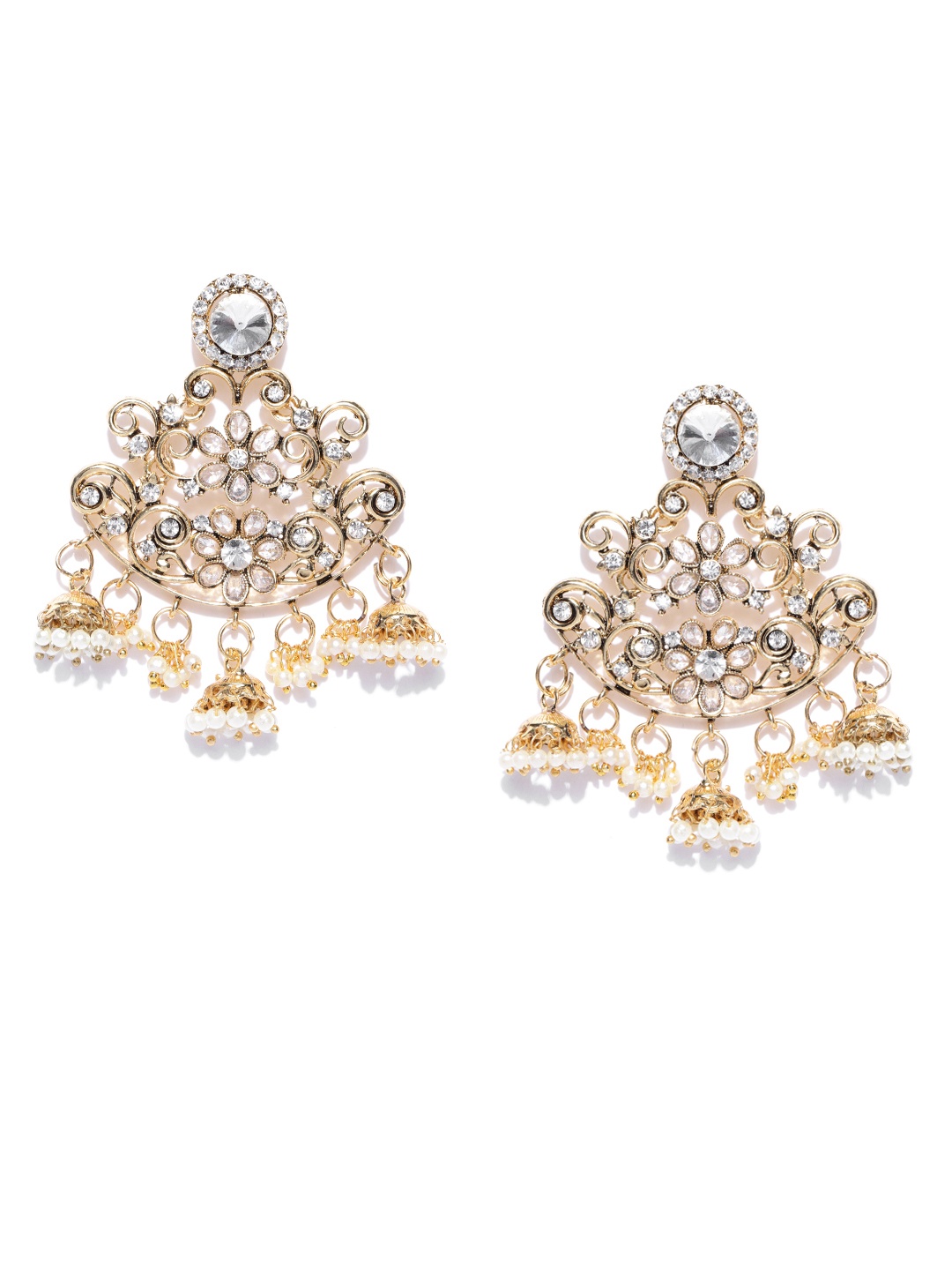 

YouBella Off-White Antique Gold-Plated Classic Drop Earrings