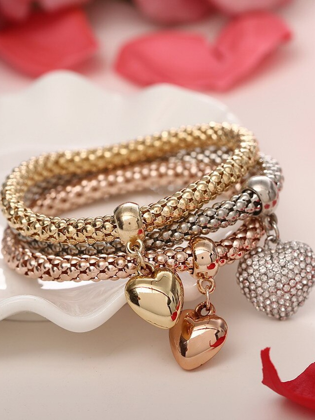 

YouBella Set of 3 Elasticated Bracelets, Gold