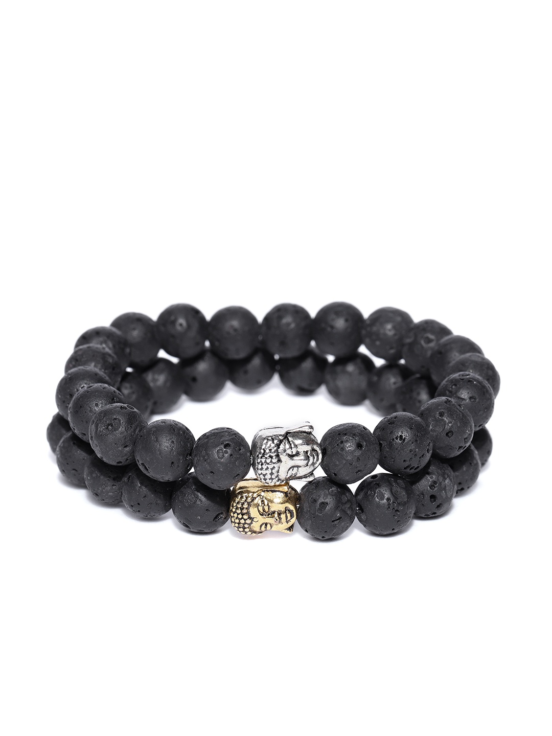 

YouBella Set of 2 Beaded Lord Buddha Motif Elasticated Bracelets, Black