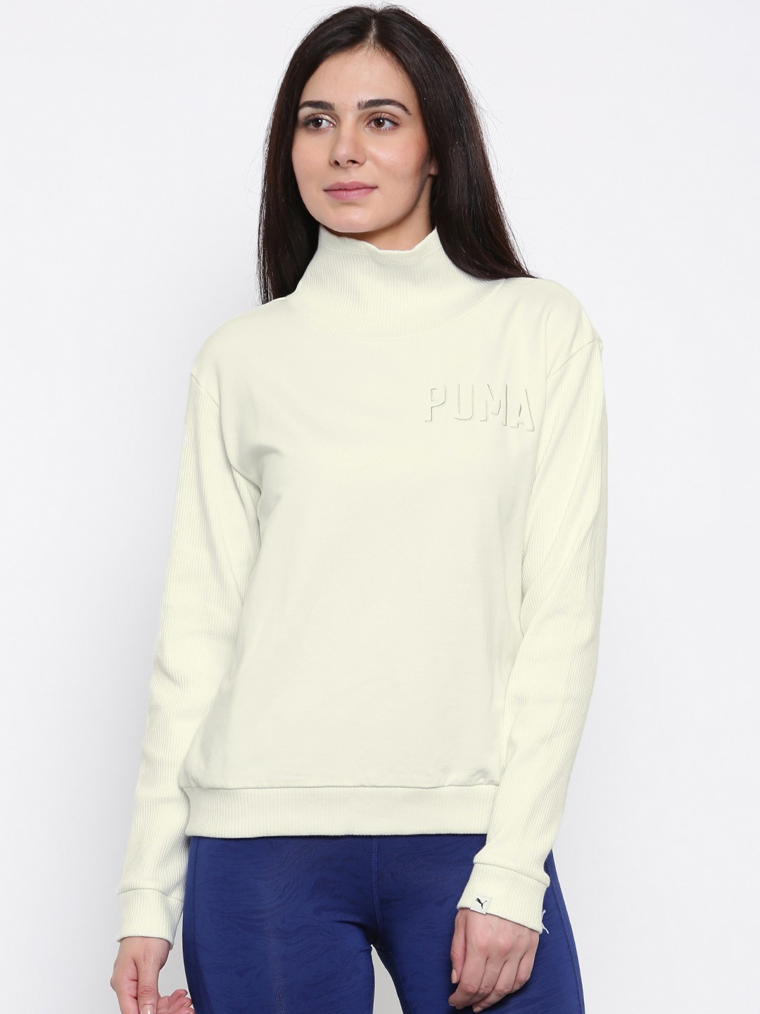 

Puma Women Off-White Self Design FUSION Turtleneck Sweatshirt