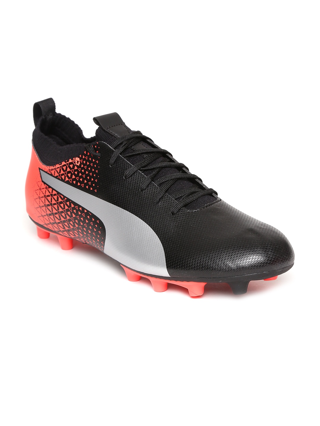 

Puma Men Black & Coral Pink evoKNIT Football Firm Ground Shoes