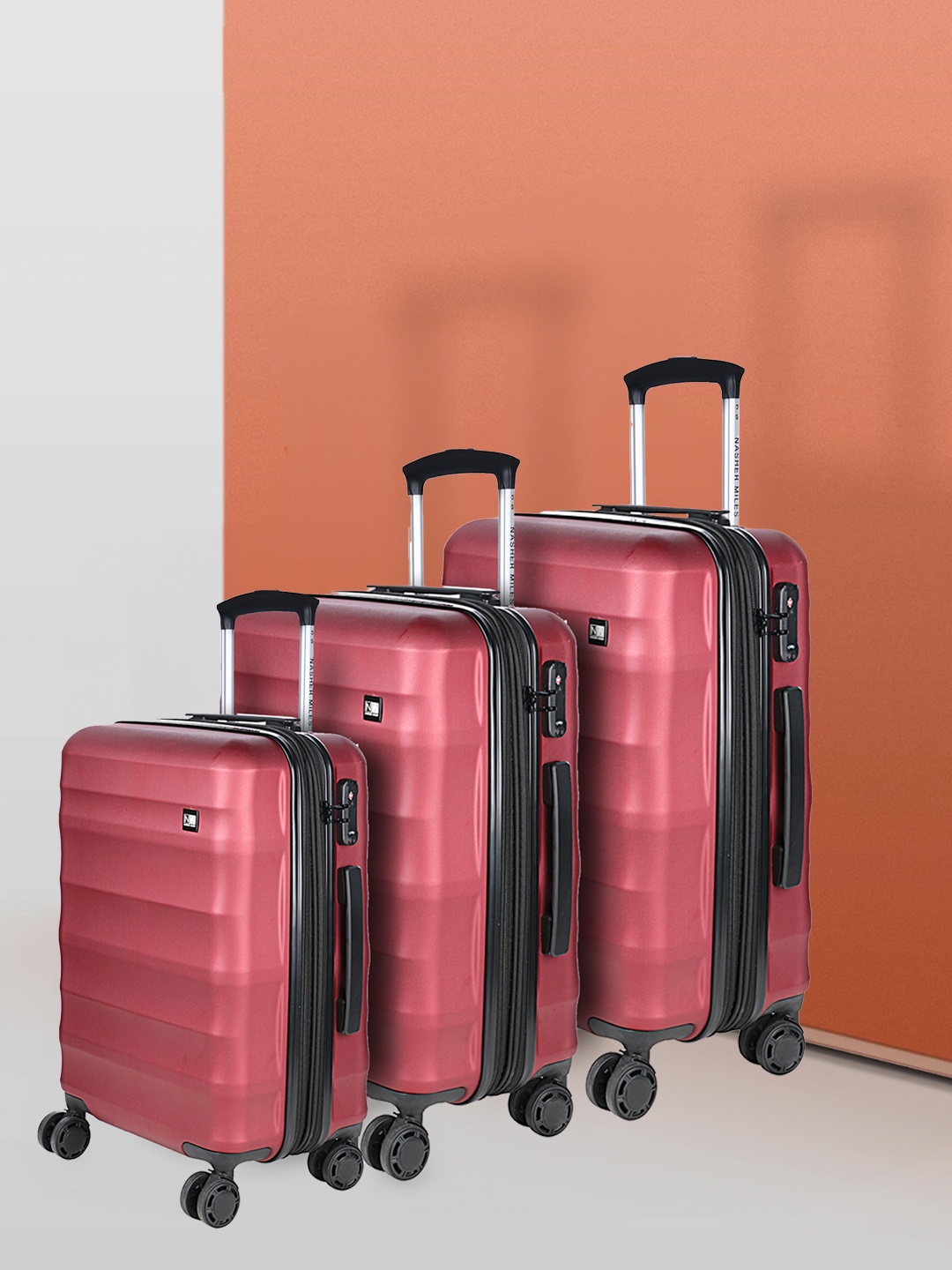 

Nasher Miles Set of 3 Rome Textured Hard Trolley Bags - 55, 65 & 75 cm, Maroon